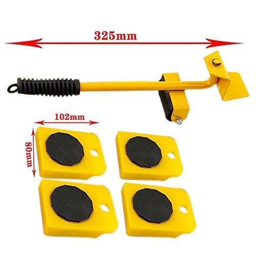 **Professional Heavy Duty Furniture Mover Set - 5-Piece Hand Tool Kit with Multi-Directional Wheels for Smooth Transport (Yellow) - Perfect for Moving Couches, Tables & Appliances**