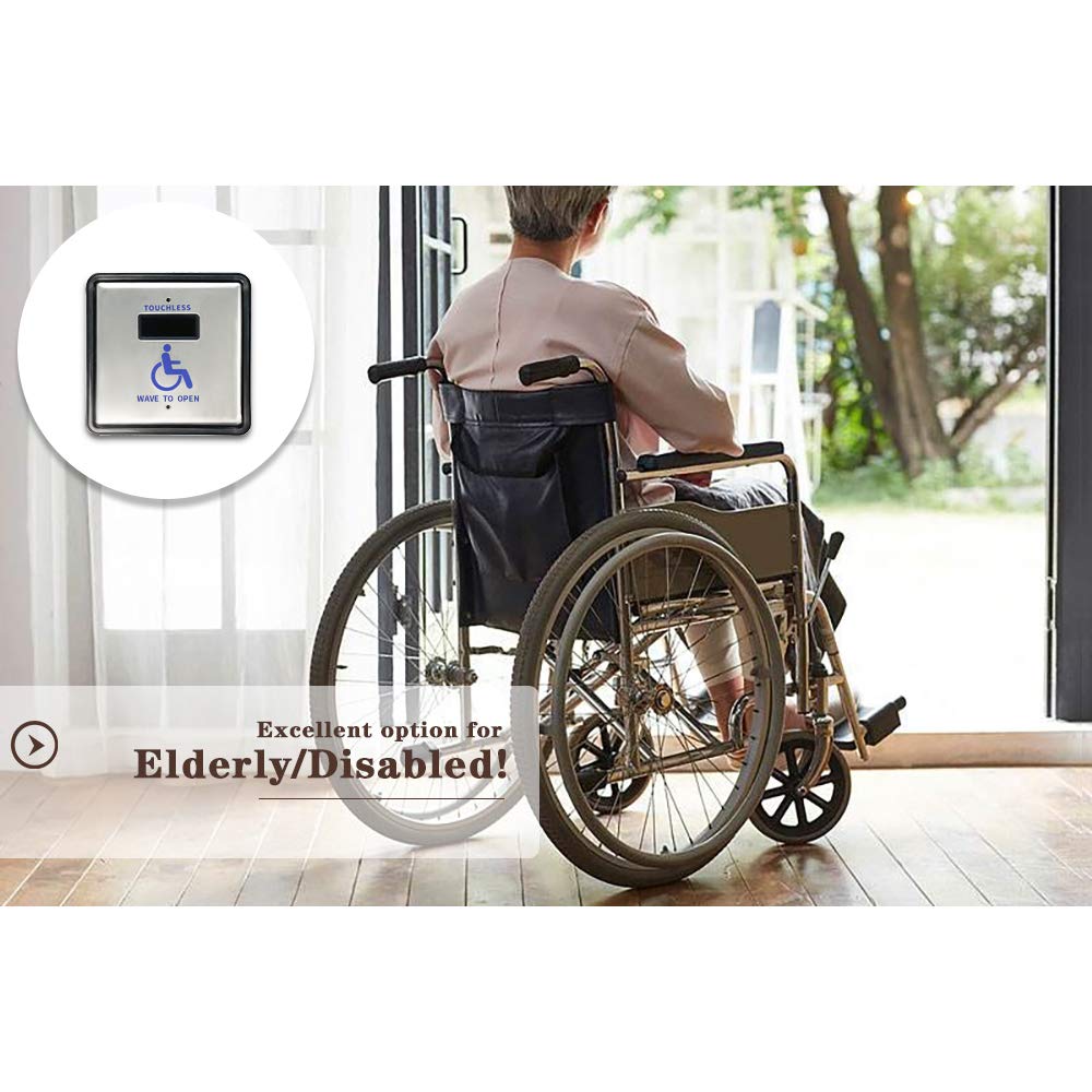 Olideauto Wireless Handicap Wave Sensor Switch - Automatic Door Opener with WiFi Function, 4.5'' Stainless Steel Square Panel (Model Olide-512N) - Ideal for ADA Compliant Restrooms, Hospitals & Public Facilities