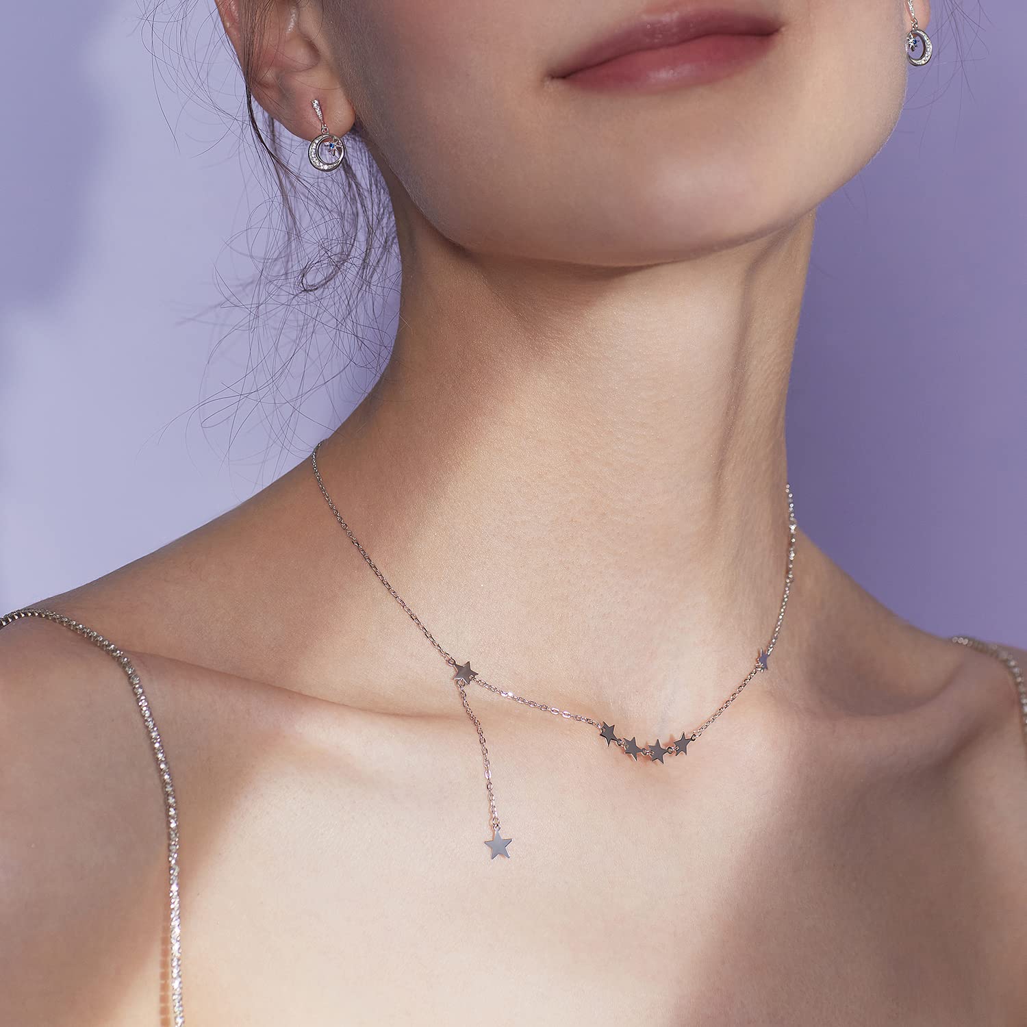 Trendy 925 Sterling Silver Layering Necklace Set for Women & Teen Girls - Adjustable 14-16 Inch Star Pendant Choker Necklace | Perfect for Layering, Everyday Wear, Gift Giving & Special Occasions