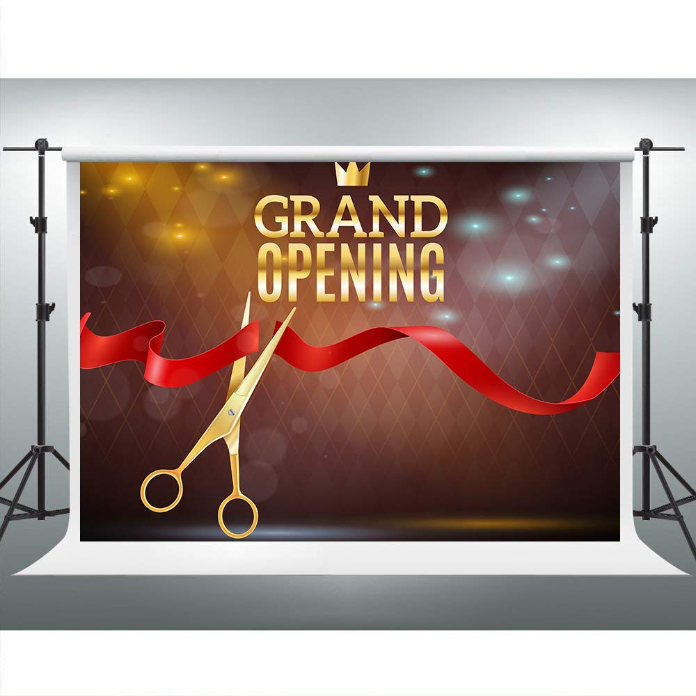 7x5ft Red Ribbon Gold Crown Backdrop - Grand Opening Ceremony Banner, Photo Booth Studio Props for Business Launch, Store Opening & Party Events (ZYVV0541) | Perfect for Retail Stores, Restaurants & Corporate Celebrations