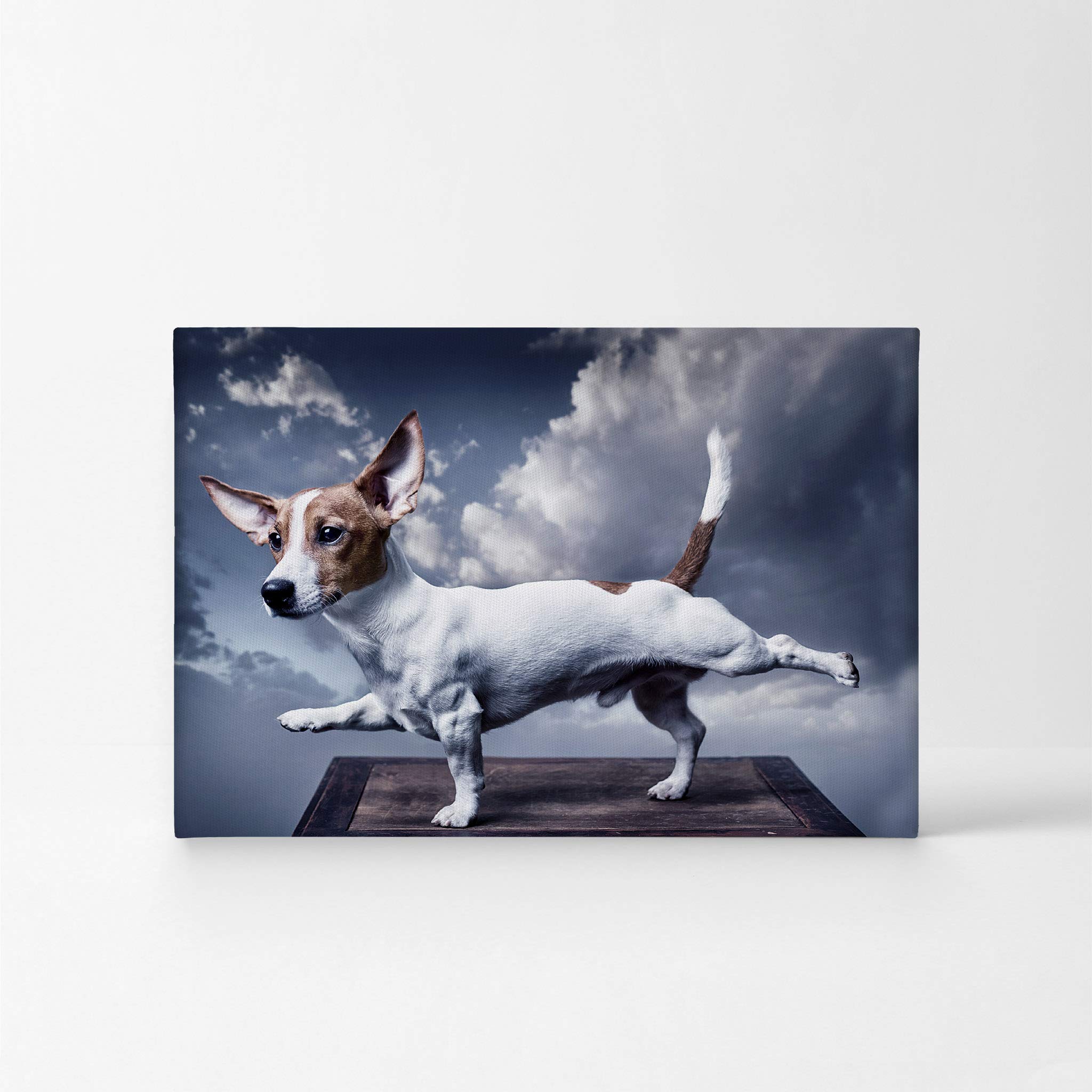 Cute Jack Russell Terrier Stretching Dog Canvas Print - Sky Woodland Animal Wall Art for Pet Lovers, Dog Owners & Parents - Perfect Gift for Bedroom, Nursery, Kids Room & Home Decor - 30x40 Inches
