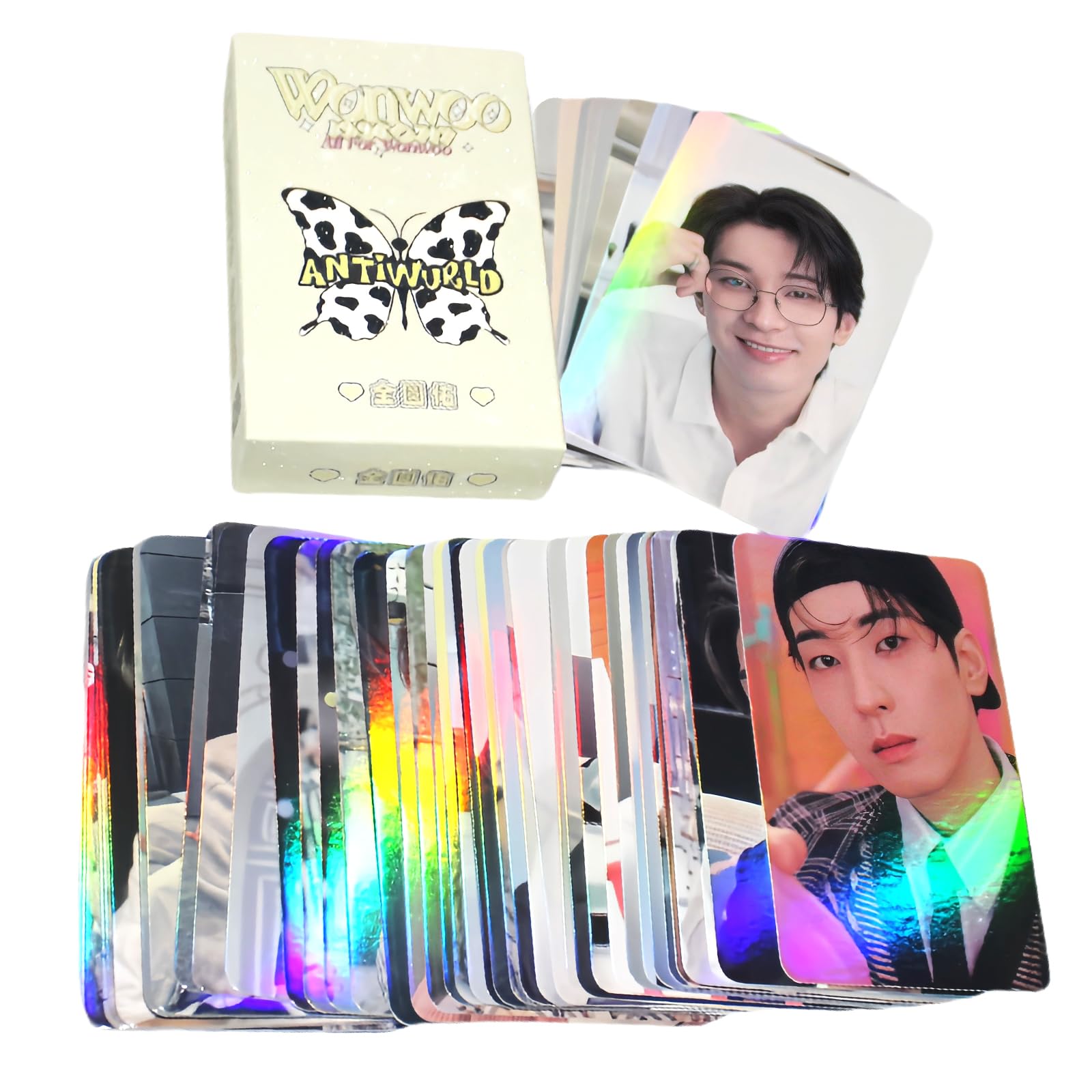 PYAJUU Kpop Seventeen Laser Photocard Set - 50PCS Holo Effect Lomo Cards with Wonwoo Design | Perfect for Fans, Birthday Gifts & Party Decorations | Ideal for Kpop Collections, Room Decor & Fan Meetings