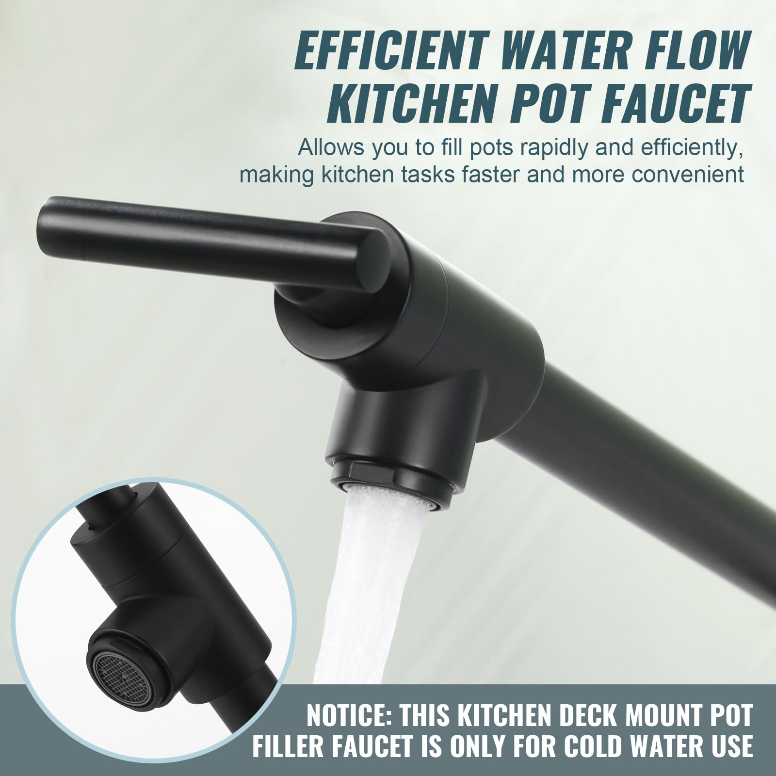 **Deck Mount Matte Black Pot Filler Faucet for Kitchen – Solid Brass Folding Faucet with Double Joint Swing Arms – Perfect for Stove, Sink & Cooking Convenience**
