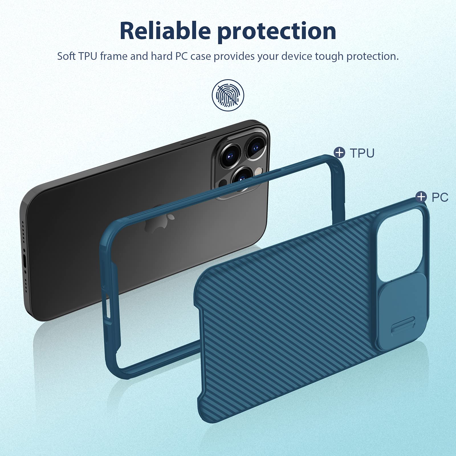 Nillkin Slim Fit Ultra Thin Shockproof Case for iPhone 13 Pro Max with Slide Camera Cover - Blue | Protective Phone Cover for Everyday Use, Travel & Outdoor Activities