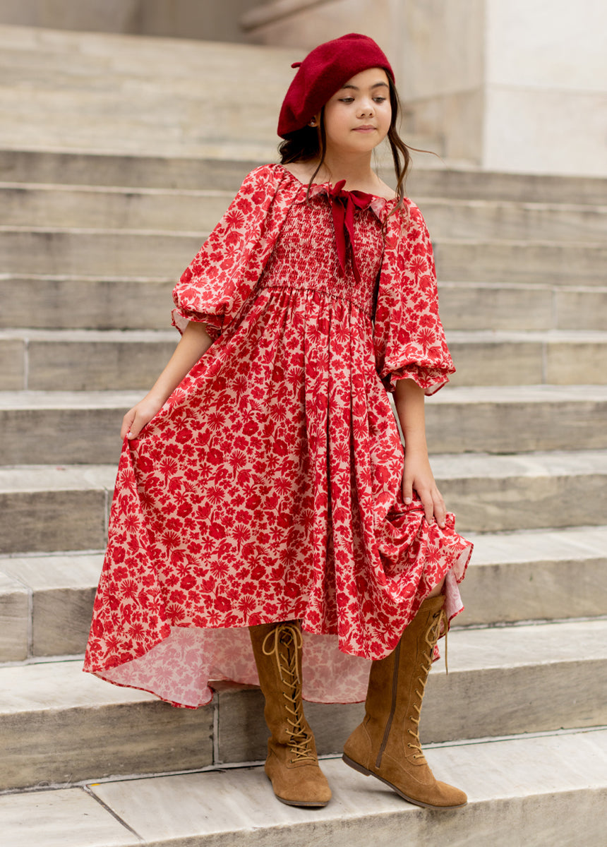 Odina Floral Print Dress in Red - Elegant Summer Dress for Women, Perfect for Beach Vacations, Parties & Casual Outings