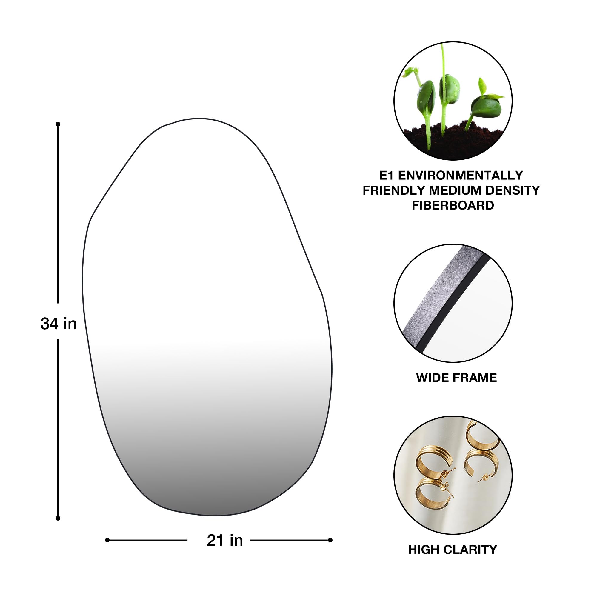Black Vanity Wall Mirror with Brushed Metal Frame - Rectangle Bathroom Makeup Mirror for Dressing Table & Bedroom Decor