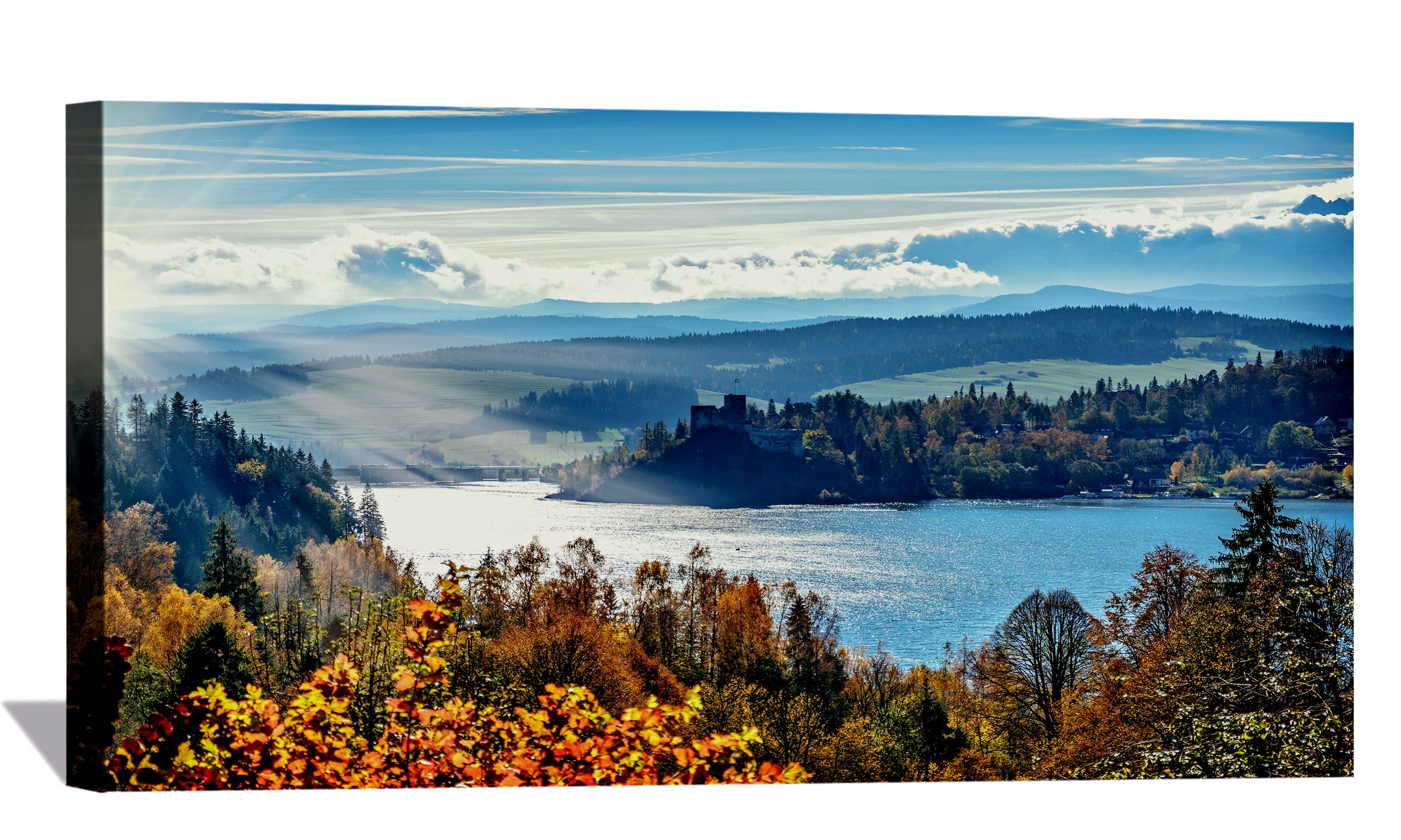 Colorful Autumn Sky Canvas Wall Art - Framed Fall Landscape Painting for Living Room, Office, Bedroom Decor - Ready to Hang - Perfect for Home, Office & Seasonal Decoration