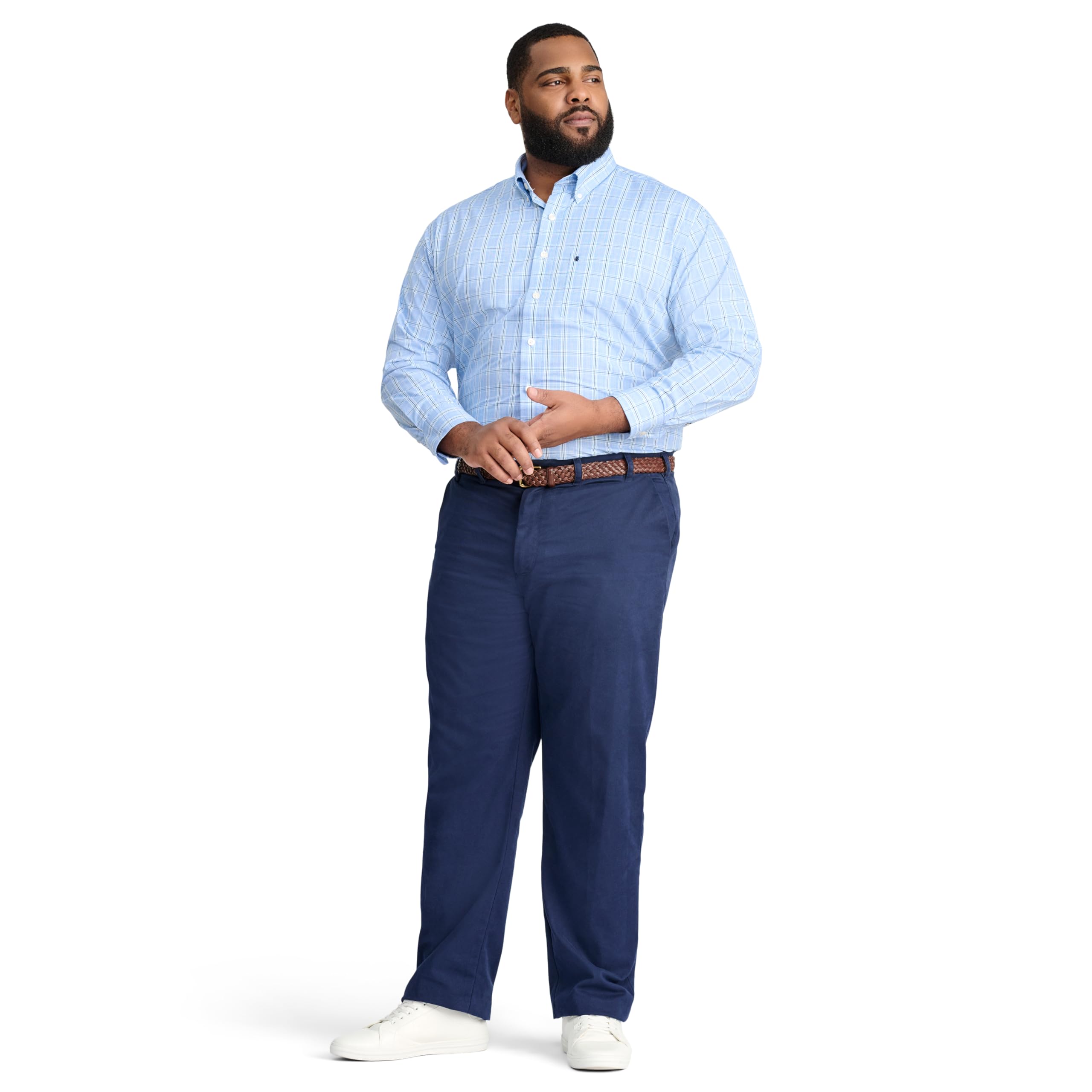 IZOD Men's Big & Tall Performance Stretch Flat Front Pants - Comfortable Work & Casual Wear for Office, Travel & Outdoor Activities