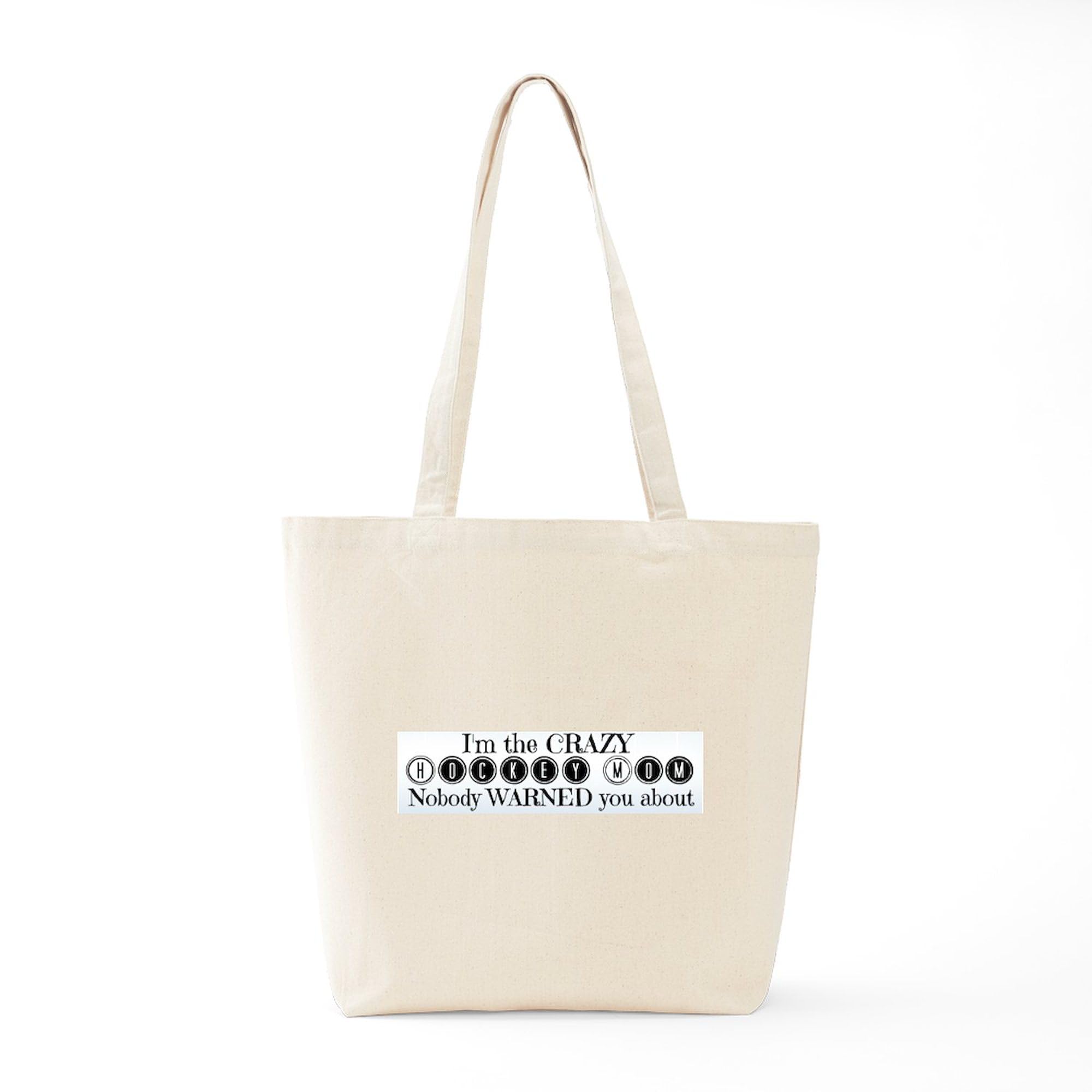 Crazy Hockey Mom Tote Bag - Natural Canvas Reusable Shopping Bag for Sports Moms - Perfect for Hockey Games, Groceries & Everyday Use