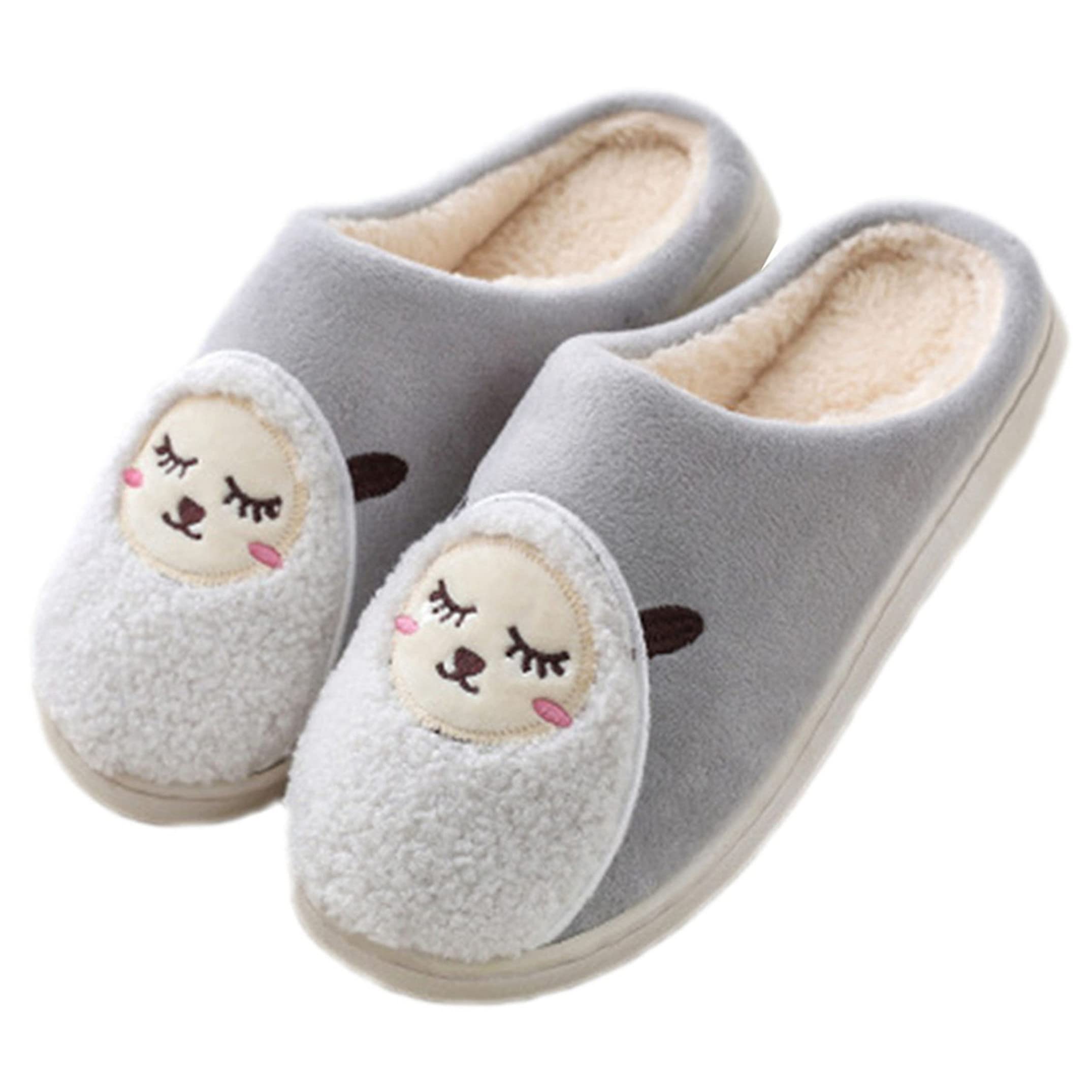 Women's Cute Sheep Slippers - Cartoon Animal Fuzzy House Shoes for Winter | Warm & Cozy Furry Indoor/Outdoor Slippers for Home, Lounge & Gift Giving