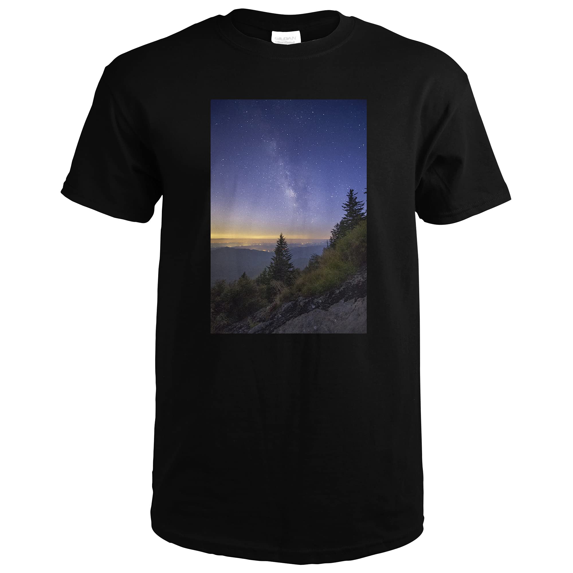 Lantern Press Mountains and Milky Way 75198 Black T-Shirt Small - Stylish Graphic Tee for Outdoor Enthusiasts & Astronomy Lovers