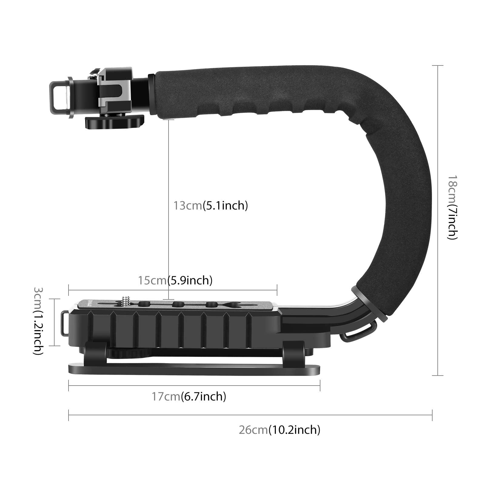 PULUZ U/C Shape Handheld Video Stabilizer with Cold-Shoe Mount - Compatible with DSLR, Action Camera, Camcorder & Smartphones - Perfect for Vlogging, Travel Filming and Smooth Video Recording