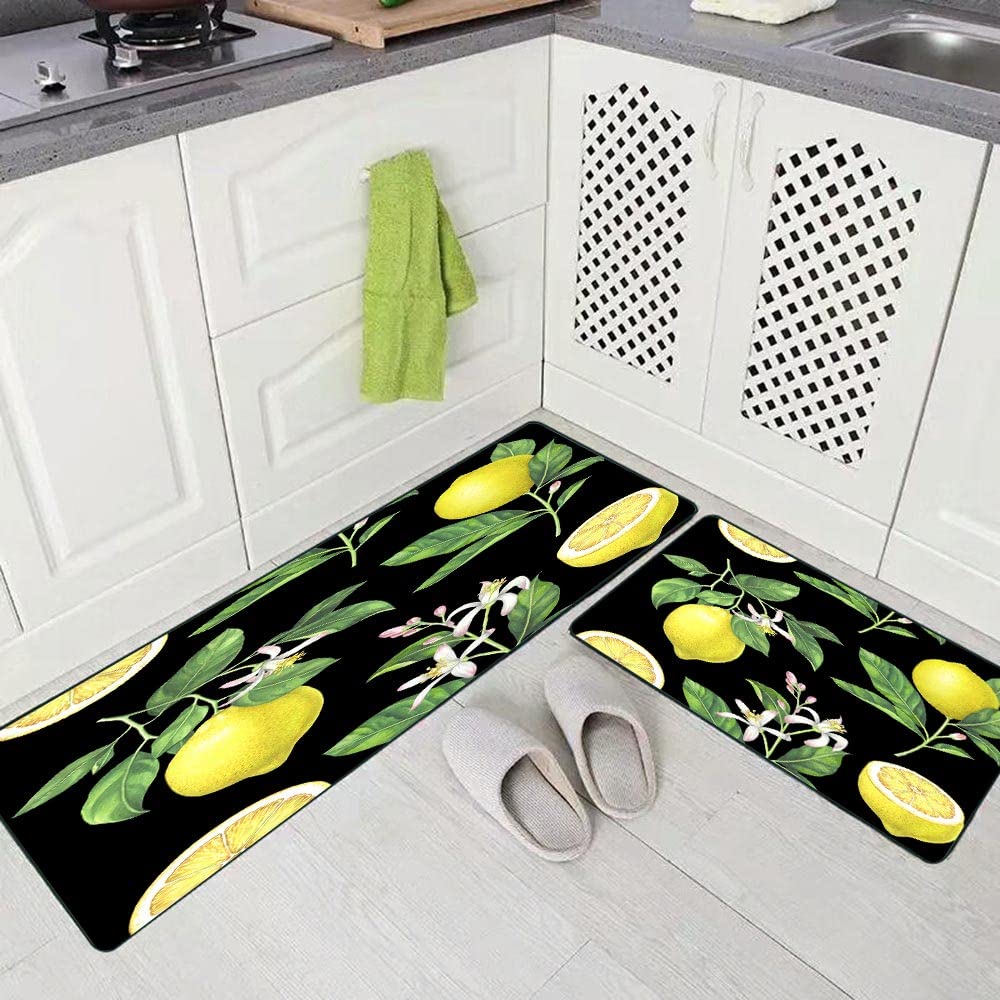 Non-Slip Washable Lemon Pattern Kitchen Rug Set - 17