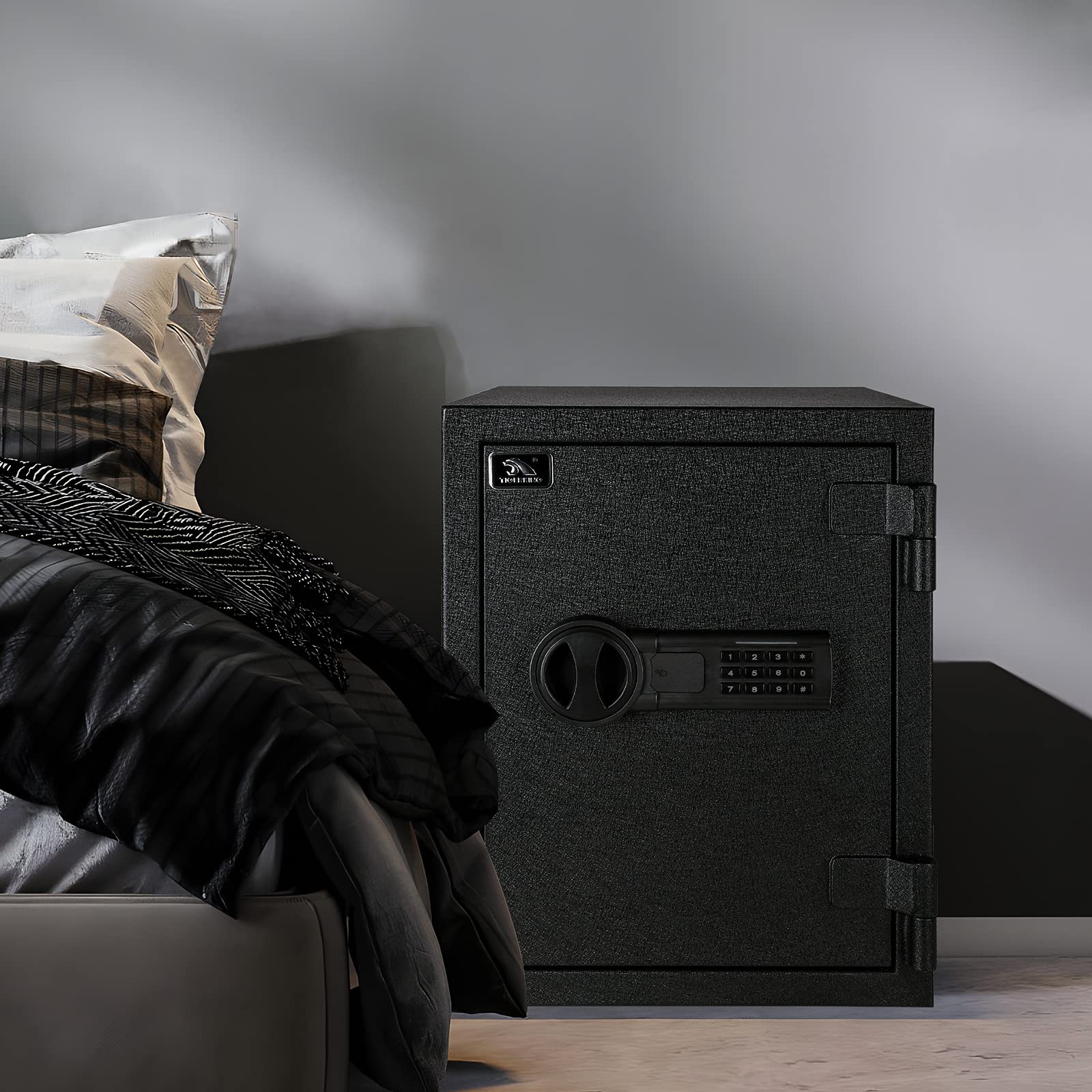 TIGERKING Fireproof Safe Box - 1.24 Cubic Feet Large Steel Security Safe with Digital Keypad - Home & Office Money Safe for Documents, Jewelry & Valuables - Black (Ideal for Bedroom, Closet or Business Storage)