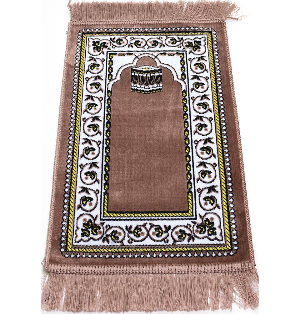 Velvet Islamic Prayer Rug for Kids - Vine Arch & Kaba Design in Rose Pink | Perfect for Home Prayer, Mosque Use & Gift Giving