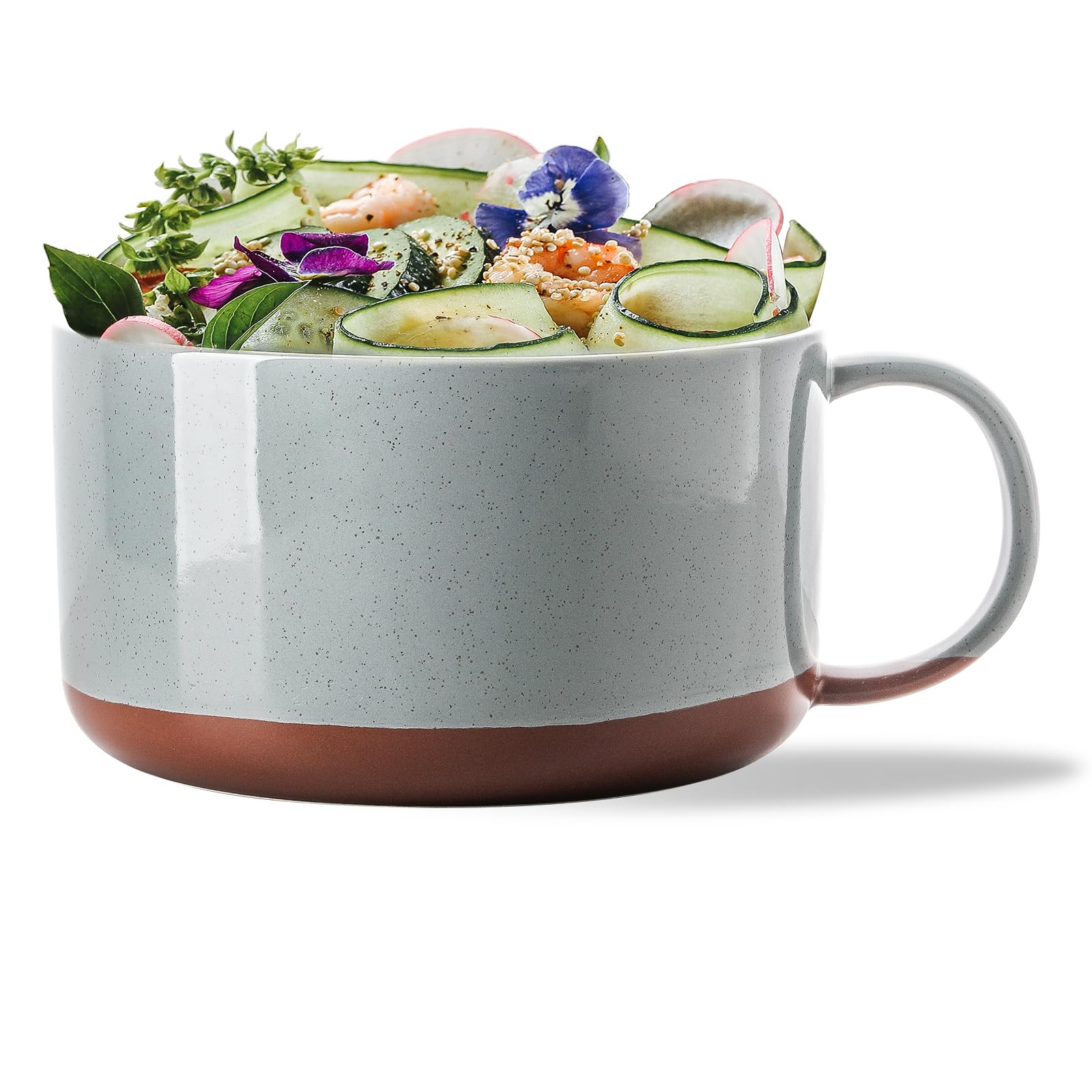 Extra Large 6-Inch Ceramic Soup Bowl with Handle - Microwave Safe Oversized Soup Mug for Breakfast & Lunch - Blueish Gray - Perfect for Ramen, Cereal & Family-Sized Portions