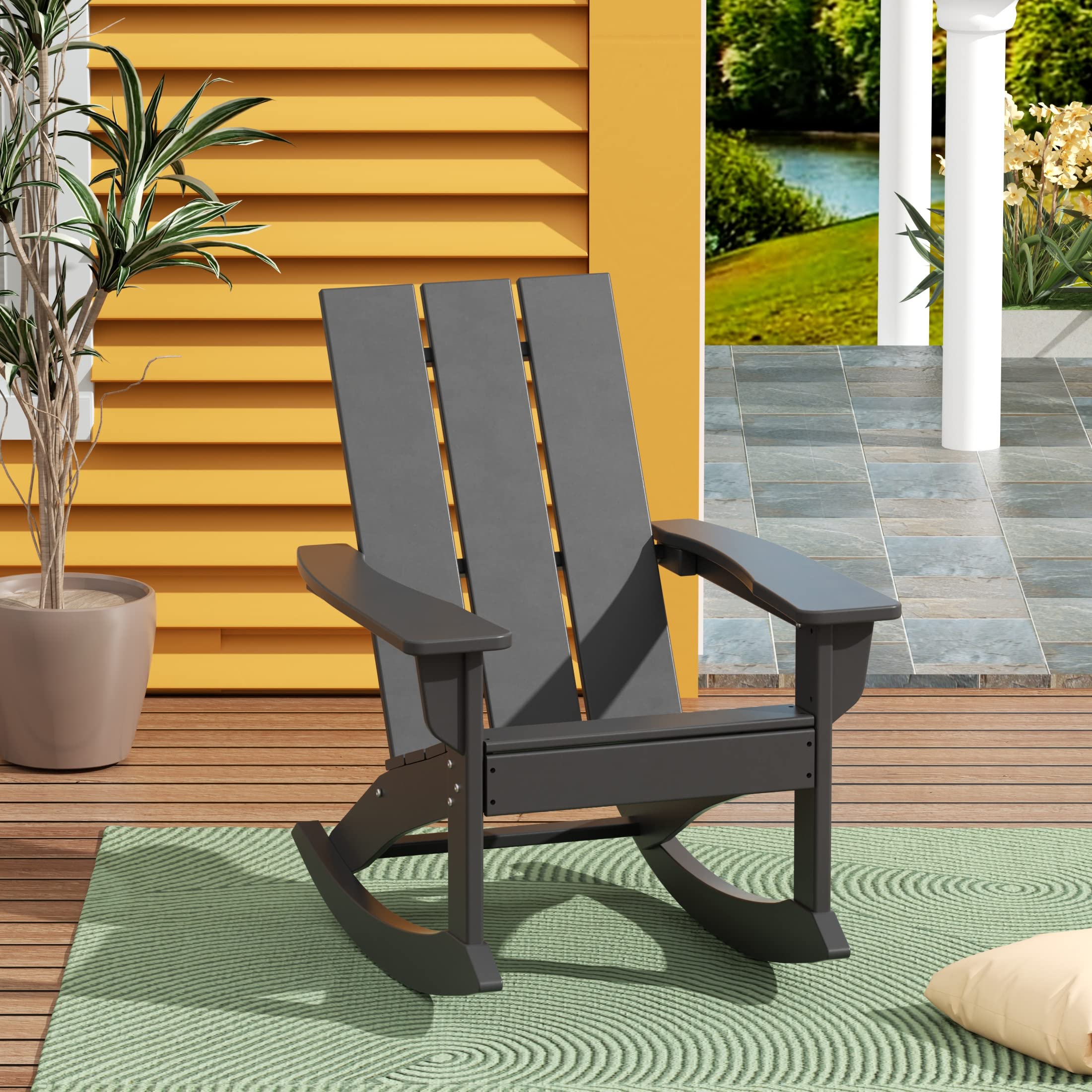 WestinTrends All-Weather Poly Lumber Adirondack Rocking Chair - Modern Farmhouse Outdoor Rocker for Porch, Garden, Backyard & Indoor Use - Gray Patio Furniture (Perfect for Relaxing, Reading & Enjoying Sunset Views)
