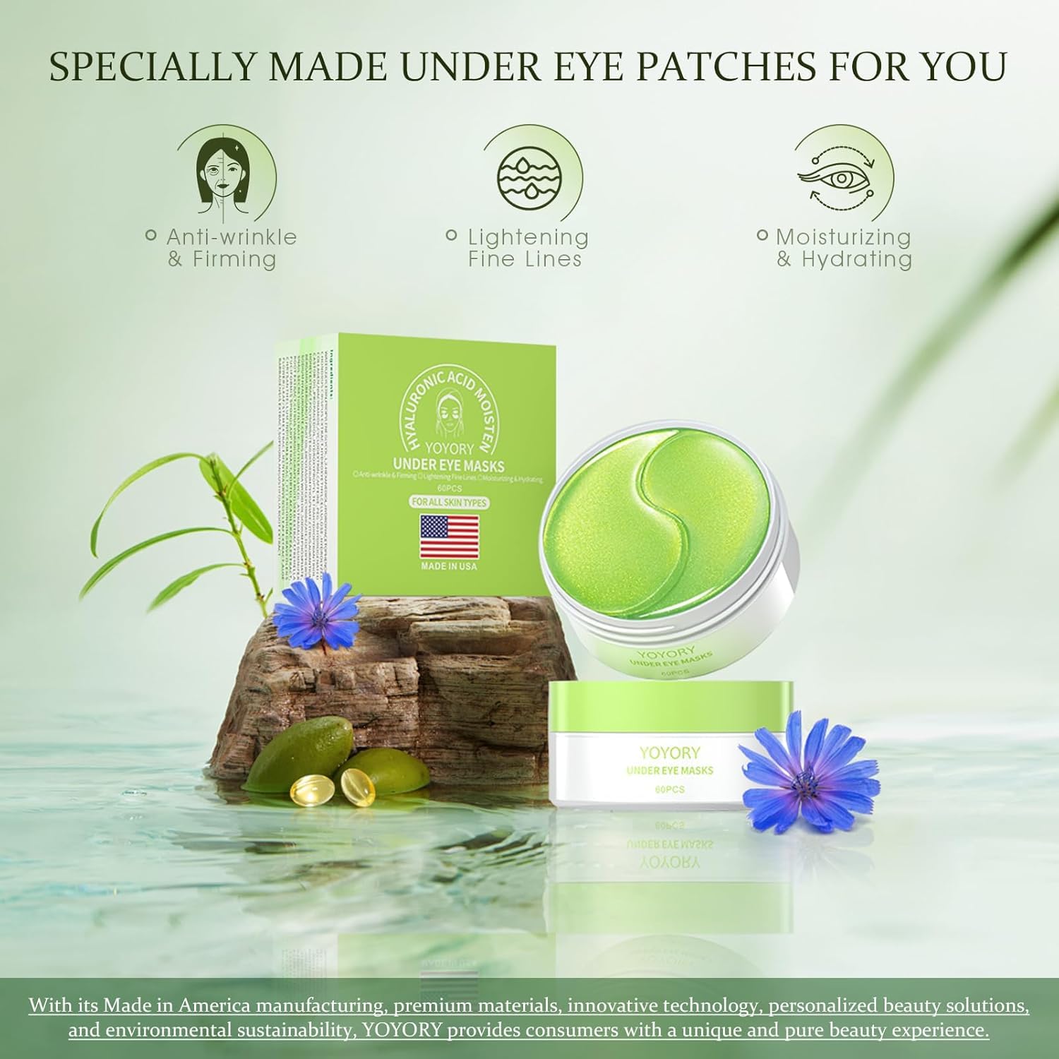 Under Eye Patches for Wrinkles & Dark Circles - Hydrating Eye Gel Masks with Hyaluronic Acid & Collagen (60 Count) - Reduce Puffy Eyes, Fine Lines & Eye Bags - Perfect for Night Routine, Travel & Post-Makeup Care