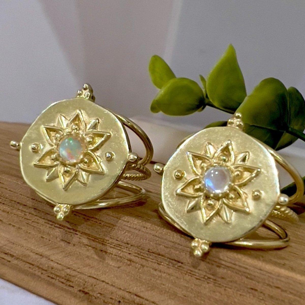 Vera May Gold Boho Ring with Genuine Opal - Intricate Handmade Jewelry for Women - Perfect for Weddings, Parties & Boho Fashion