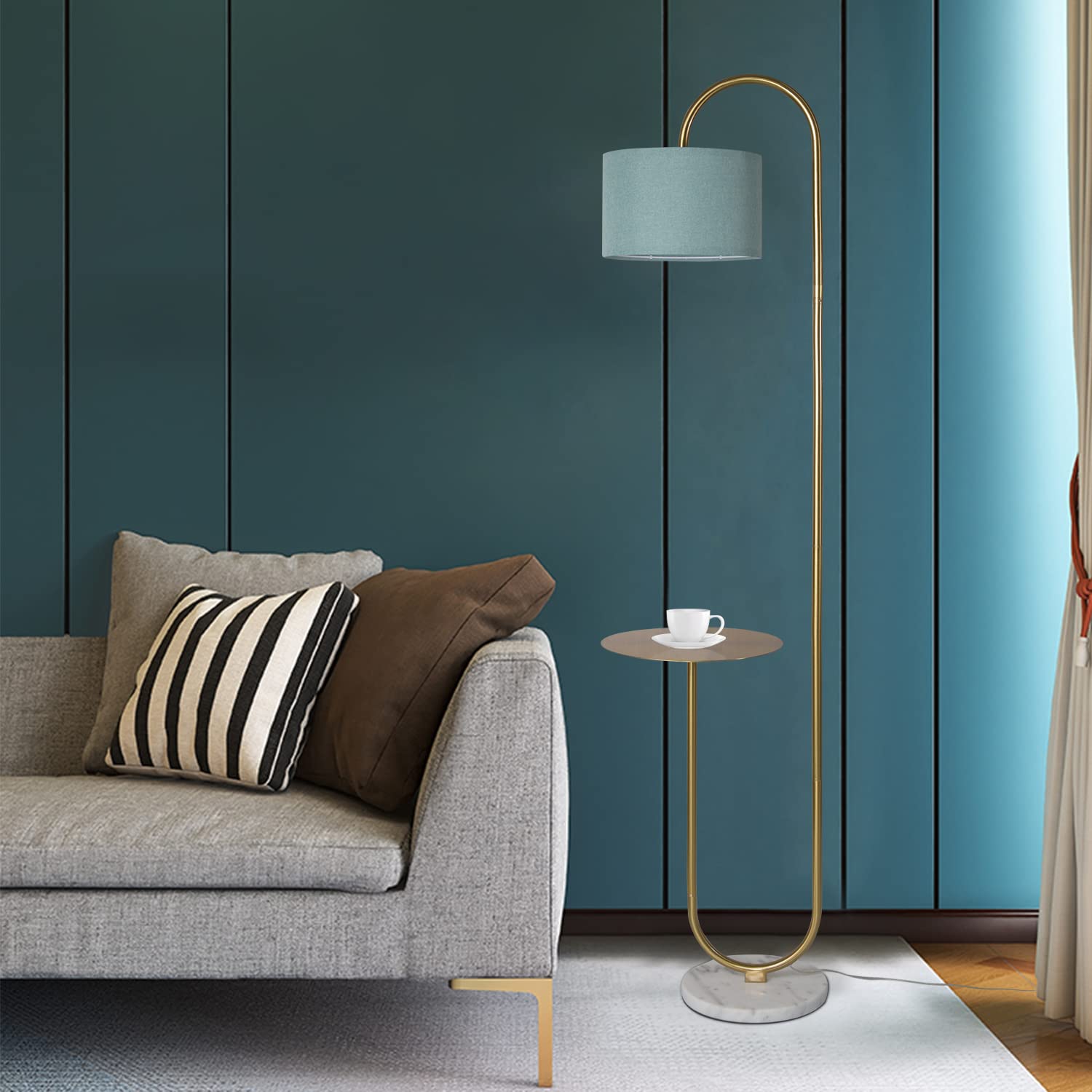 HSYILE KU300272 Modern Arc Floor Lamp with Hanging Drum Shade - 72