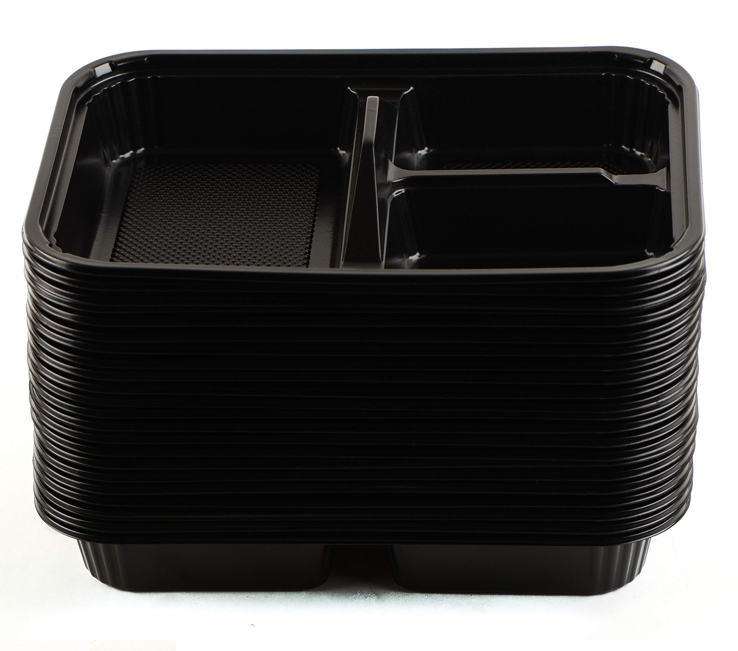 EcoQuality [225 Pack] 3-Compartment Black Disposable Food Containers with Lids - BPA Free Meal Prep Containers for Lunch, Bento Box & Food Storage | Perfect for Office Lunch, Meal Prep & Takeout