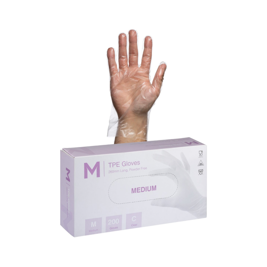 Premium TPE Embossed Powder-Free Gloves - Clear, 240mm Cuff, 2.0g Thickness - 2000 Gloves per Box - Ideal for Food Handling, Medical Use & Cleaning