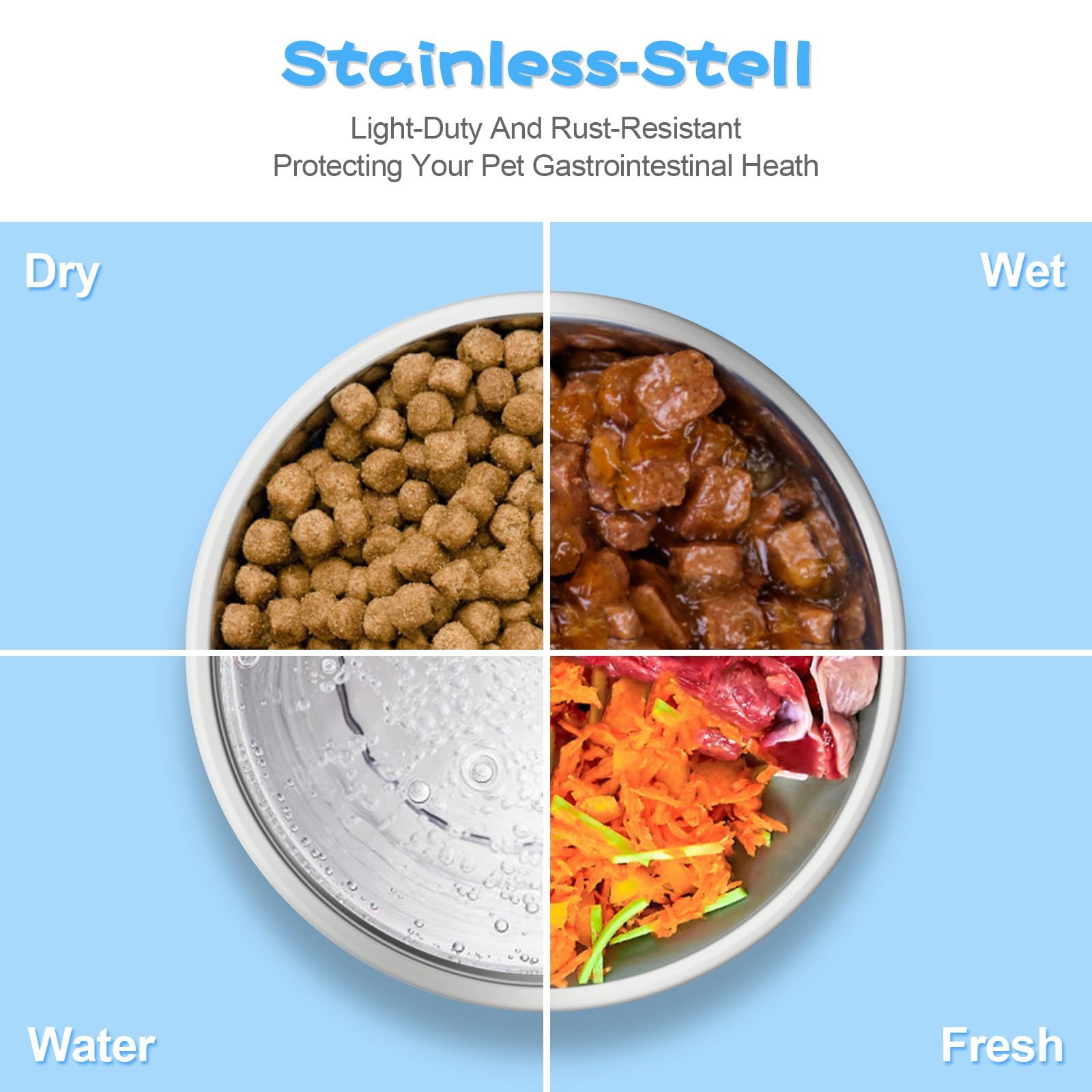 JUST RUN Double Pet Bowls Set - Automatic Water Dispenser & Detachable Stainless Steel Food Bowls for Dogs, Cats, Puppies, Kittens & Rabbits (Blue) | Perfect for Home, Travel & Outdoor Feeding