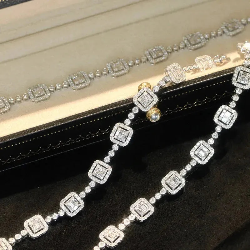 18K White Gold Diamond Bracelet for Women - 2.45 Carat Real Natural Diamonds, Luxury Geometric Design Jewelry Gift for Anniversary, Wedding & Senior Banquet | Elegant Evening Wear & Special Occasion Accessory