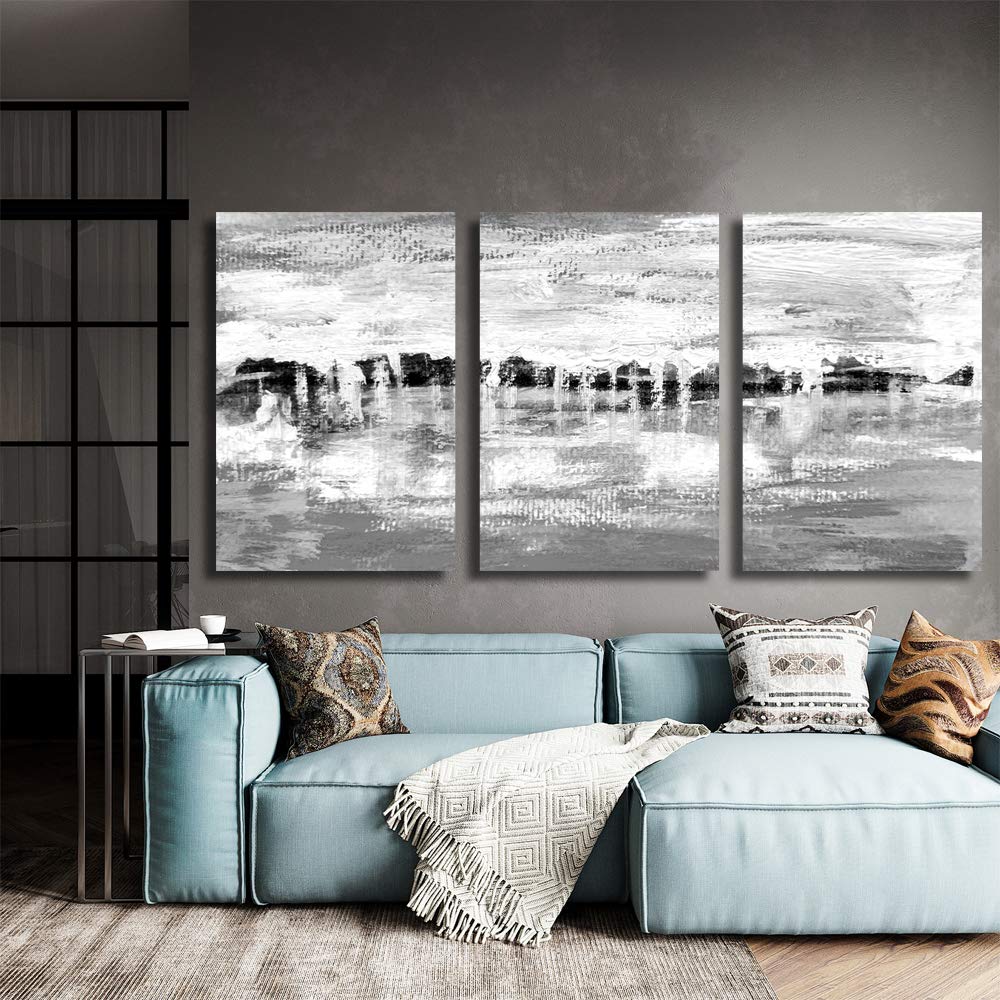 Black and White Abstract Canvas Wall Art - 3 Panel Modern Painting Set (24