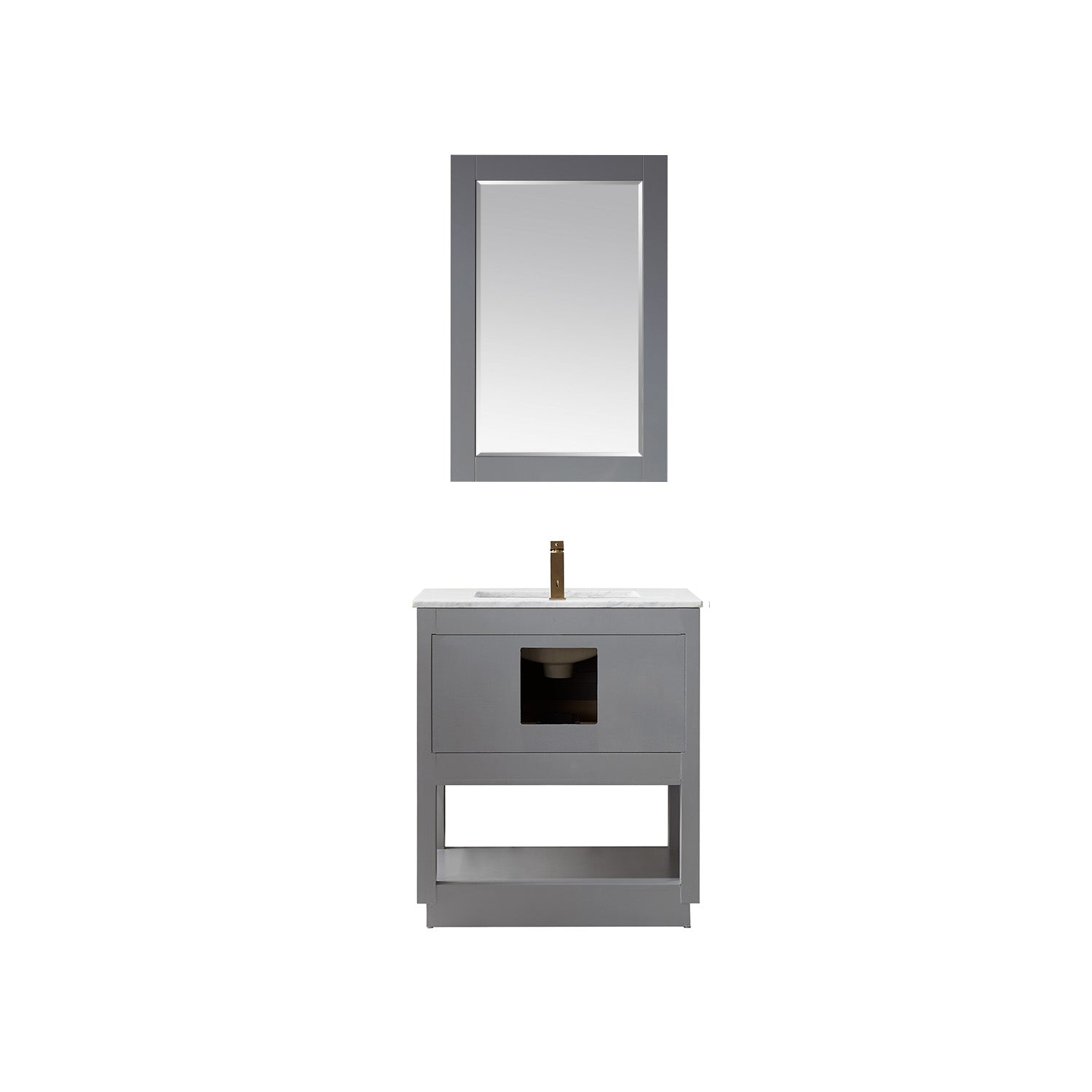 Remi 30 Inch Single Bathroom Vanity Set with White Marble Countertop - Modern Sink Cabinet for Small Bathrooms, Powder Rooms & Master Baths