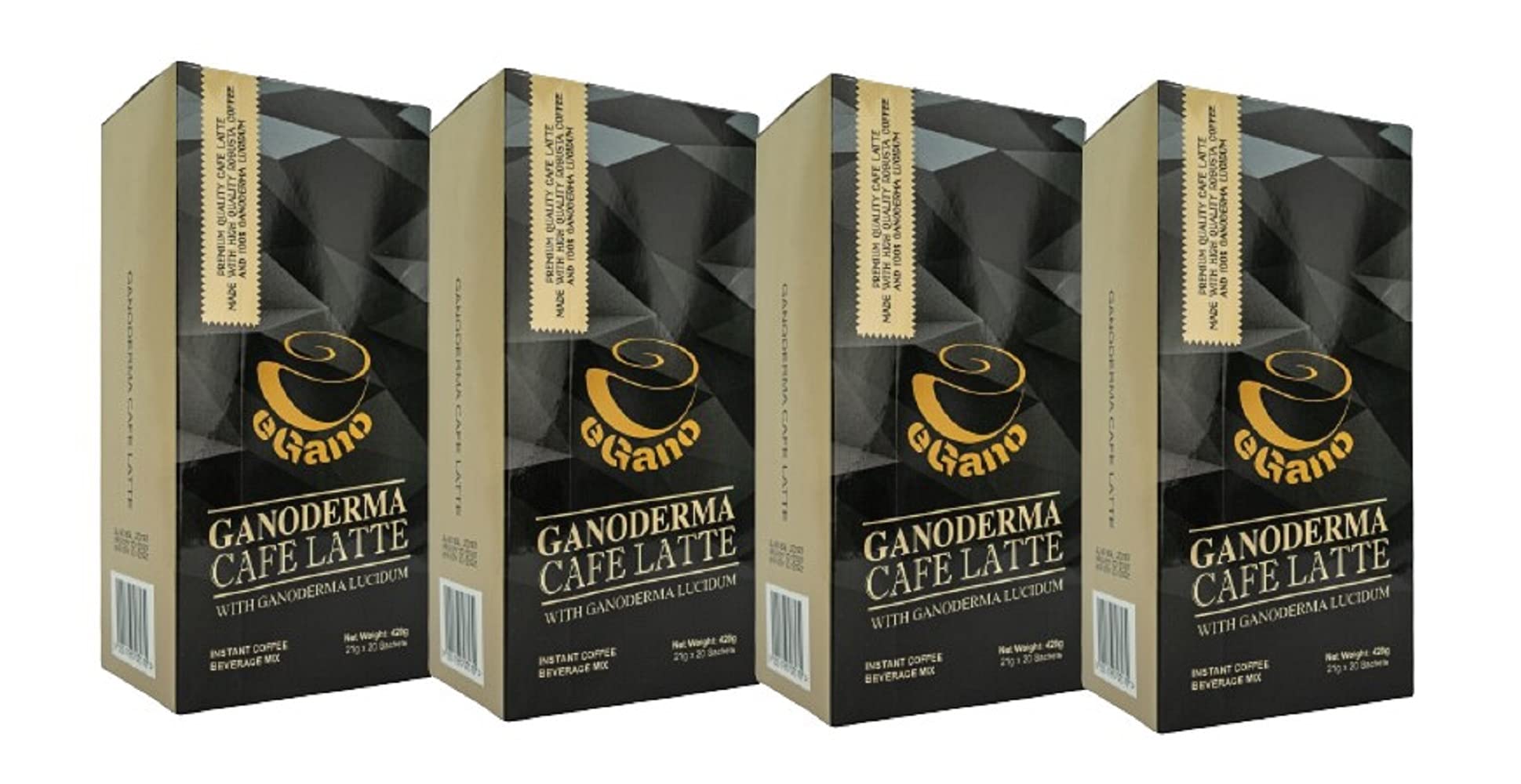 Premium Ganoderma Cafe Latte Instant Coffee with Ganoderma Lucidum Extract - 4 Boxes (21g x 20 Sachets/Box) - Immune Support & Energy Boost for Home, Office & Travel