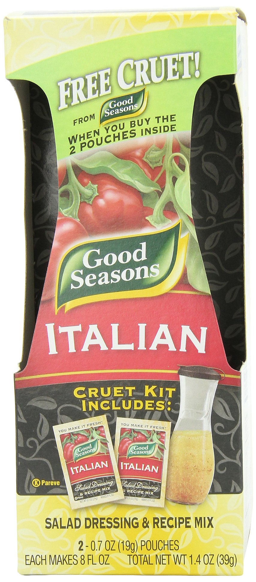 Good Seasons Salad Dressing & Recipe Kit - Italian Dressing Mix (2-Count, 0.7 oz) with Glass Cruet - Perfect for Homemade Salads, Marinades & Family Dinners (Pack of 2)