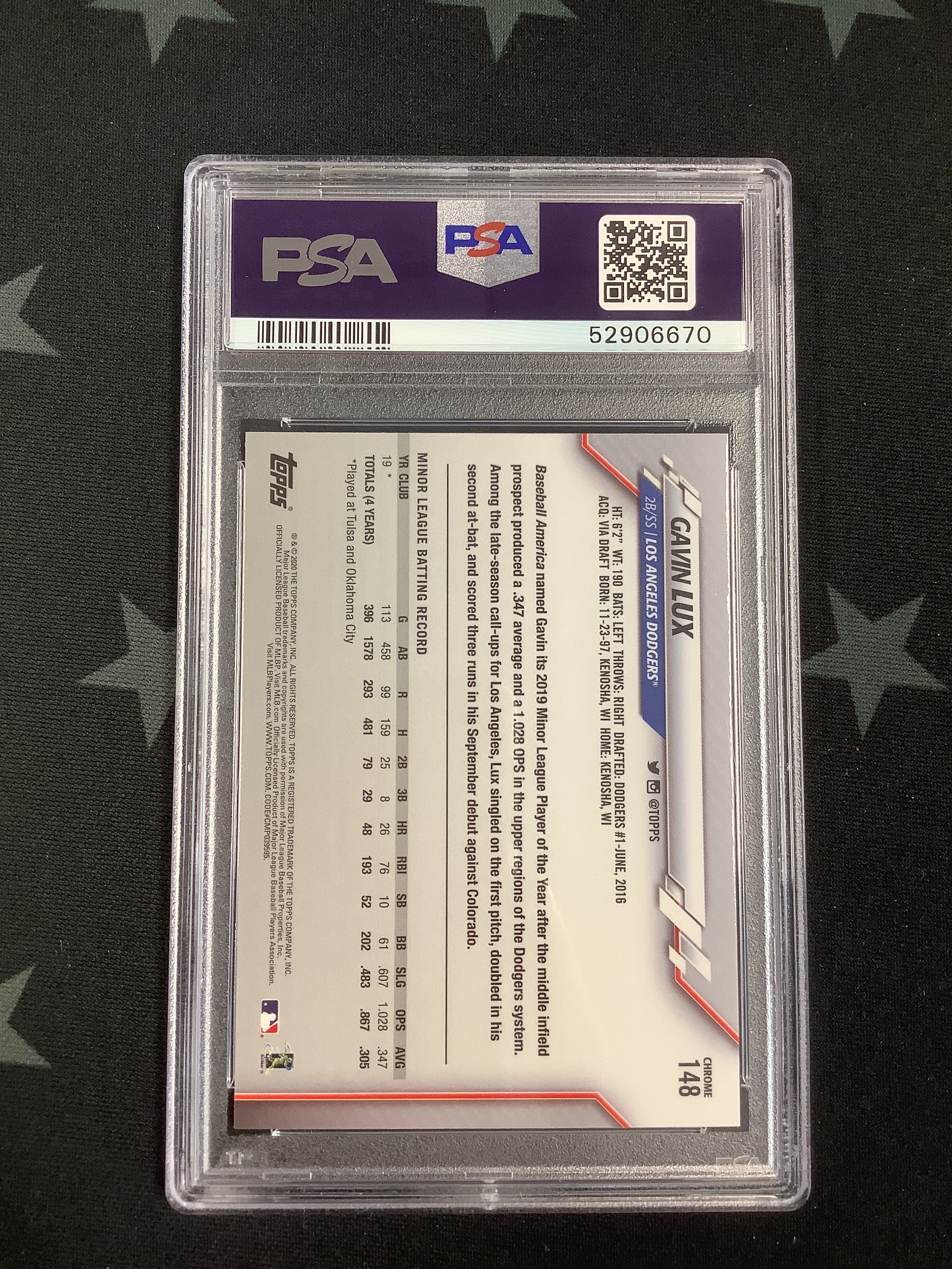 2020 Topps Chrome Gavin Lux #148 PSA Mint 9 Baseball Card - Perfect for Collectors, Investors, and Sports Fans