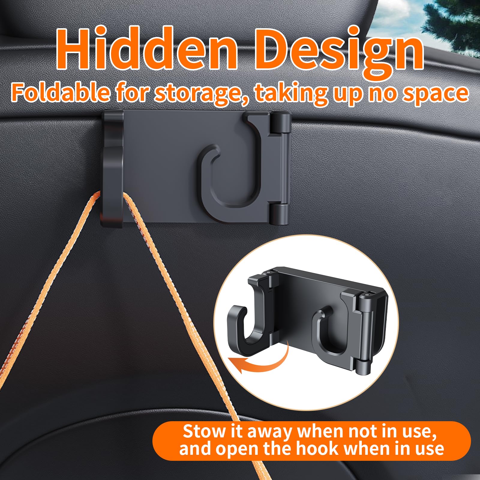 2-Pack Foldable Car Seat Headrest Hooks for Tesla Model Y & Model 3 (2021-2024) - Multi-Purpose Rear Seat Organizer for Purses, Coats & Shopping Bags - Durable 2-in-1 Automotive Hanger Accessories - Perfect for Road Trips & Daily Commutes