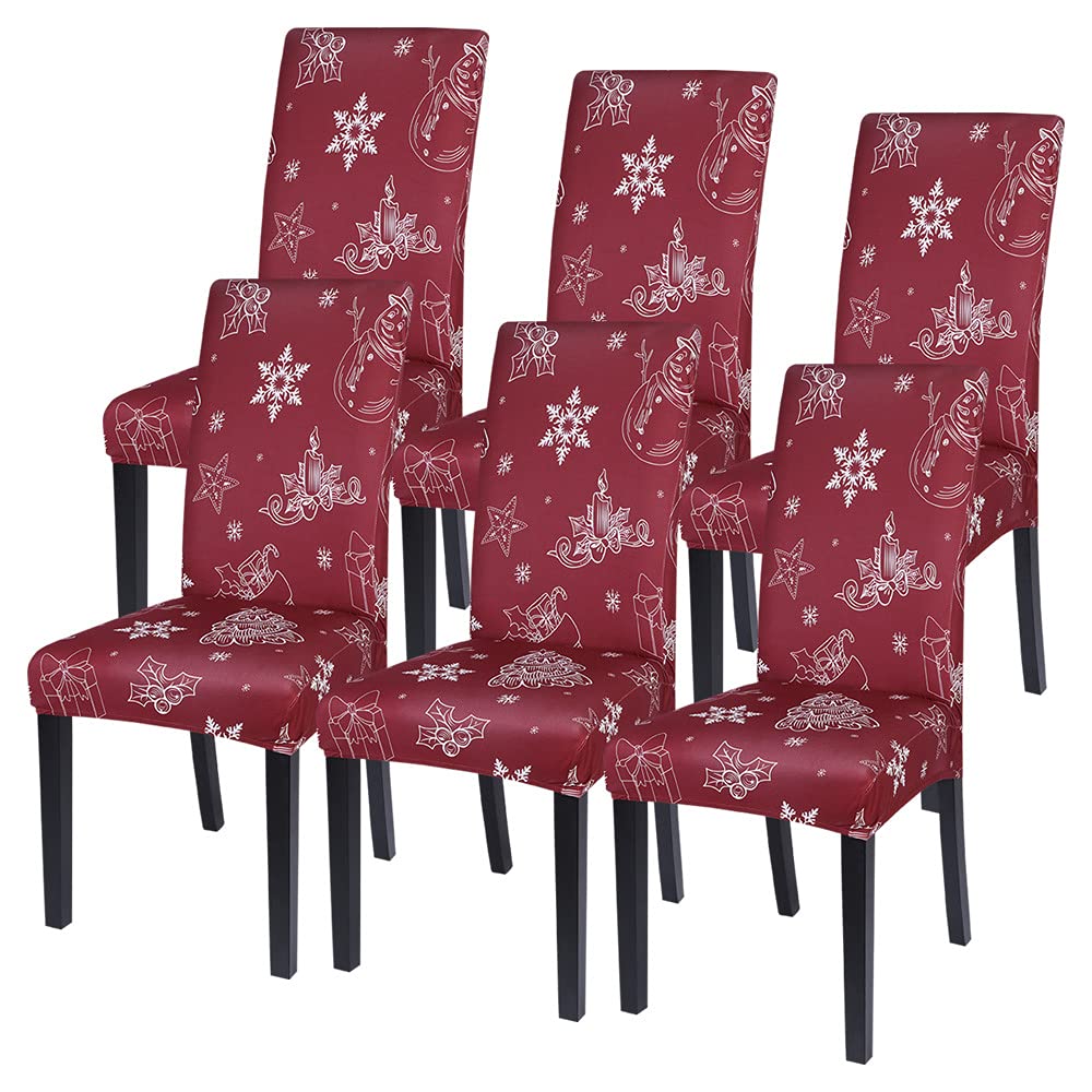 Stretch Christmas Chair Covers Set of 6 - Washable Xmas Kitchen & Dining Chair Slipcovers for Holiday Decor (Red Snowflake Pattern) | Perfect for Christmas Parties, Home Decor & Ceremonies