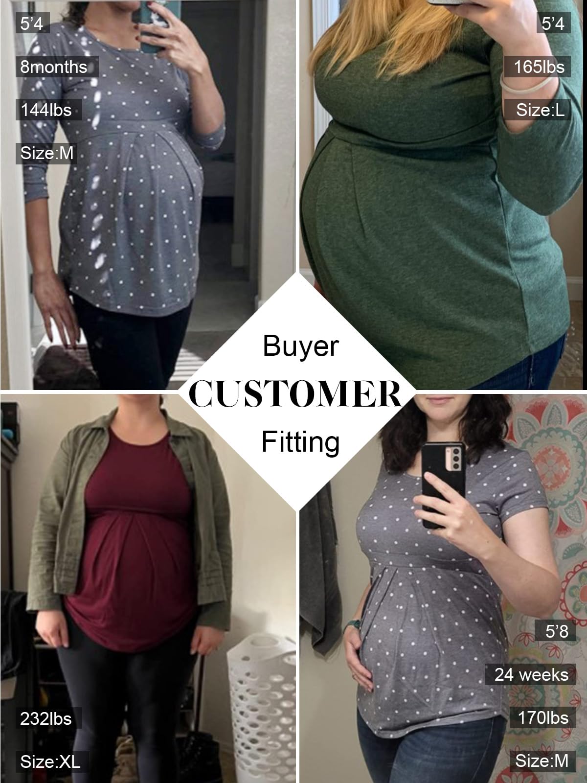 Glampunch Women's Maternity Tops - Short & 3/4 Sleeve Round Neck Peplum Tunic Shirts for Pregnancy - Comfortable Front Pleat Design for Work, Casual & Nursing Wear