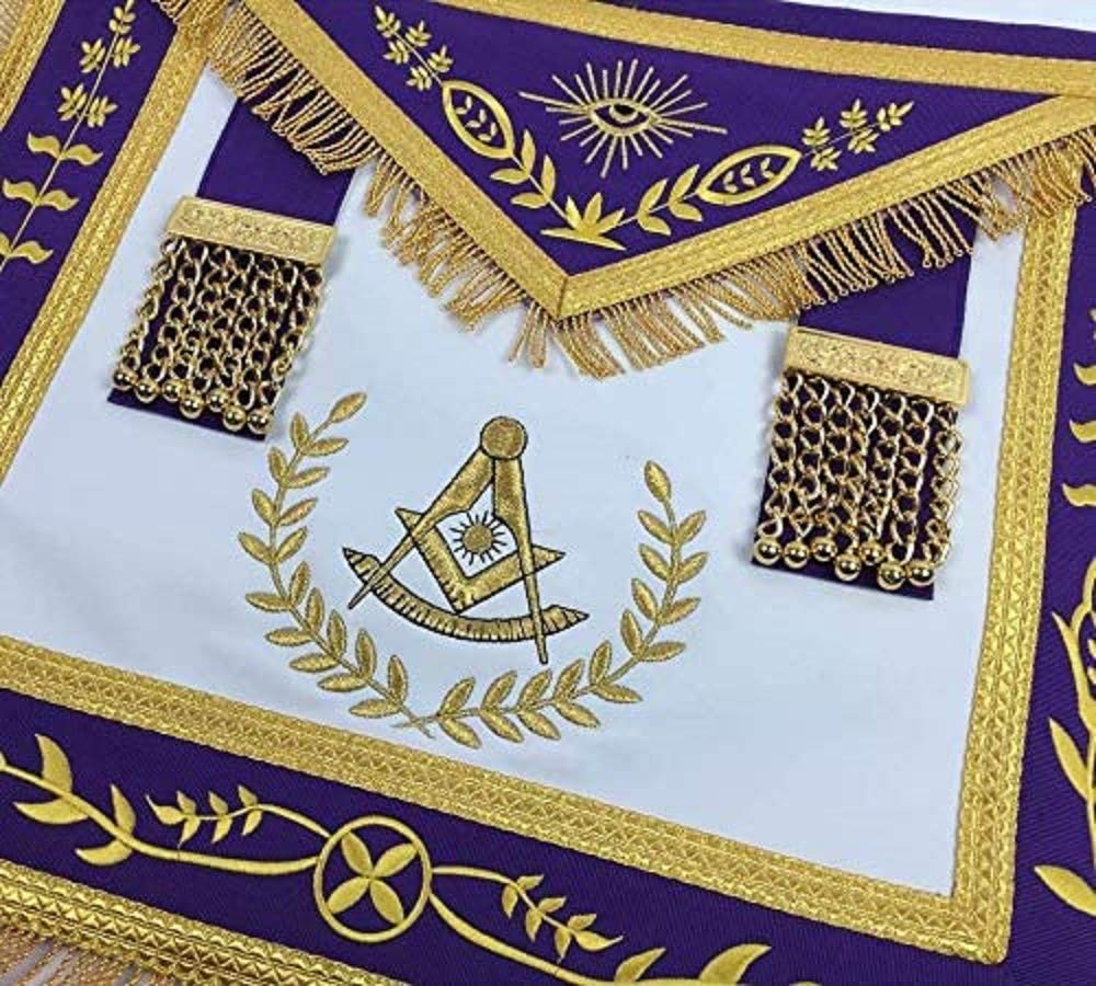 Past Master Masonic Apron - Blue Lodge Machine Embroidery Purple & Gold Fraternal Regalia | Perfect for Lodge Meetings, Rituals & Masonic Ceremonies