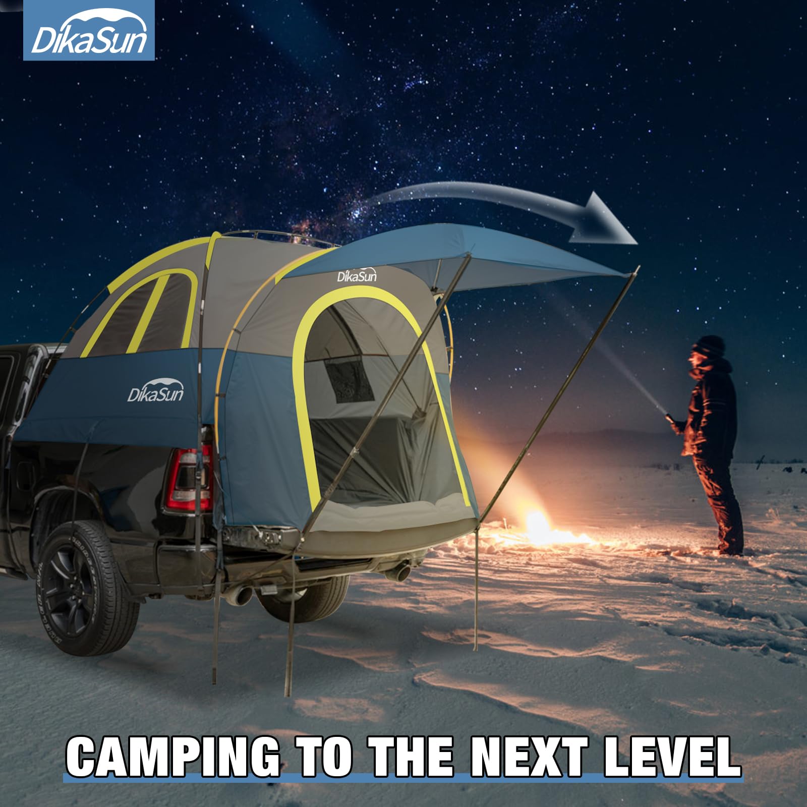5.5-8ft Truck Bed Tent with Awning - Waterproof Double Layer PU3000 Camping Tent for 2 Person - 3 Season Outdoor Shelter for Pickup Trucks - Perfect for Camping, Road Trips & Outdoor Adventures