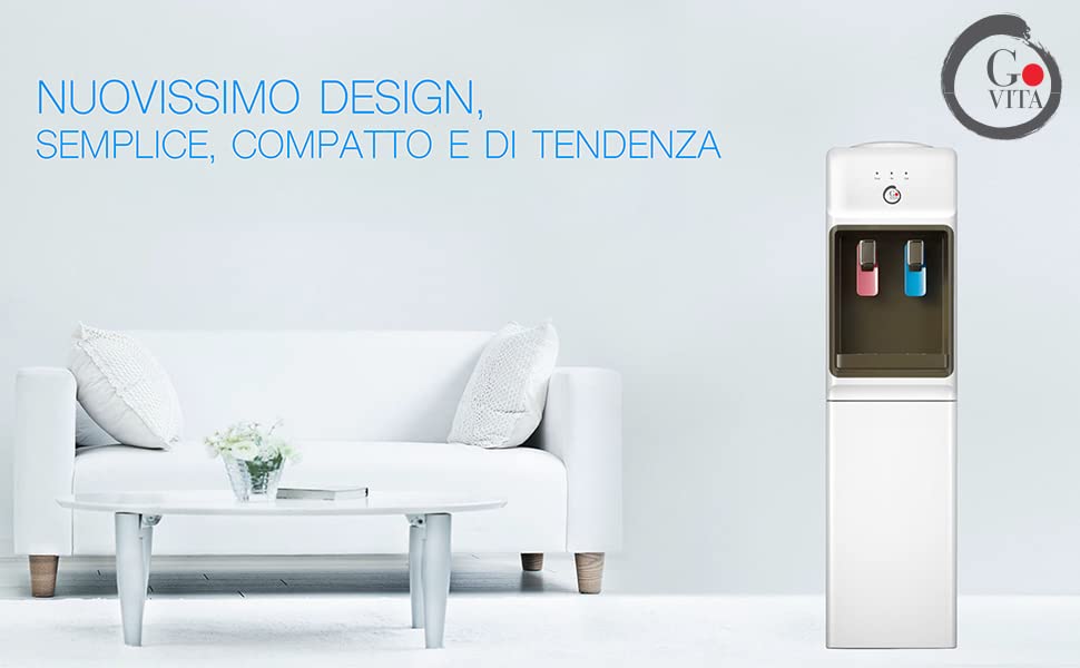 GOVITA Hot and Cold Water Dispenser with Floor Stand, Slim Bottled Water Cooler with Cabinet for Office and Home Use - Perfect for Hydration, Tea, Coffee, and Instant Meals