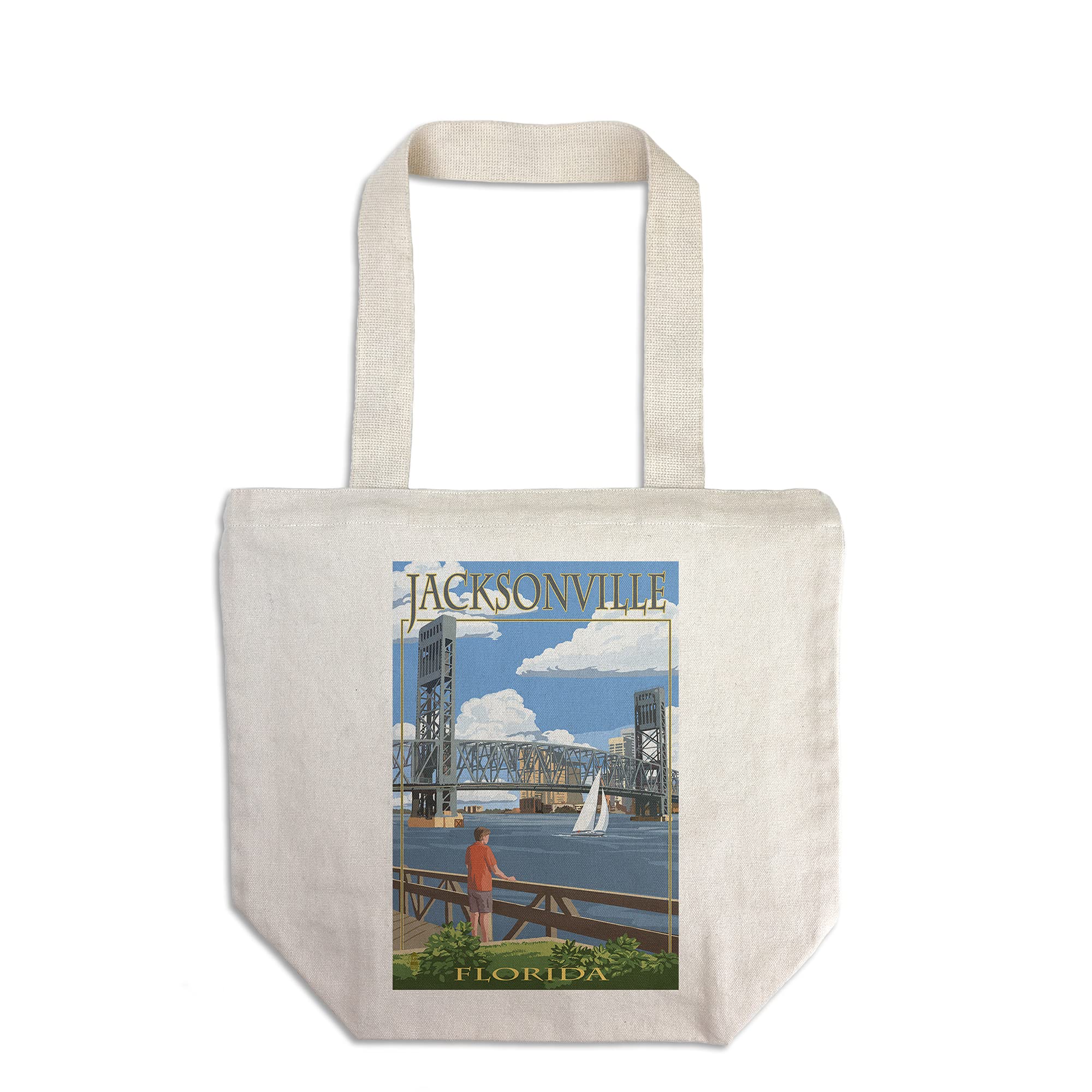 Jacksonville Florida Bridge Scene Tote Bag - 100% Cotton Canvas Reusable Shopping Bag for Groceries, Beach & Daily Use