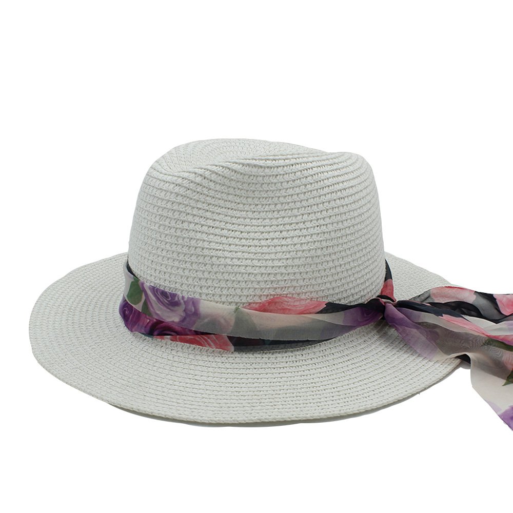 LLPBEA-HAT Women's Straw Sun Hat with Cloth Tape - Panama Style Fedora Beach Hat with Bowknot for Summer, Travel, and Outdoor Activities