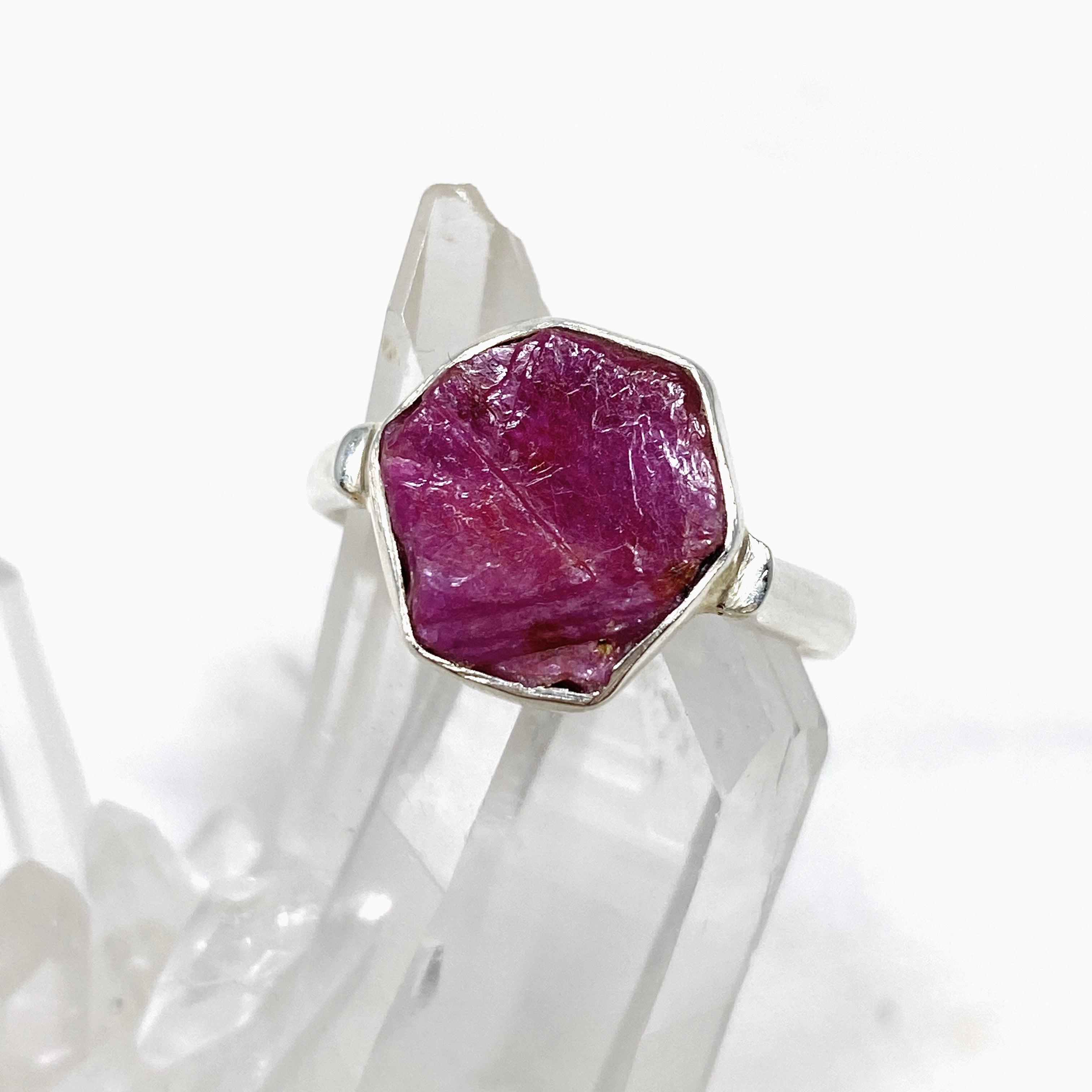 Natural Raw Ruby Hexagonal Fine Band Ring for Women - Elegant Minimalist Jewelry for Everyday Wear, Engagement, or Gift Giving
