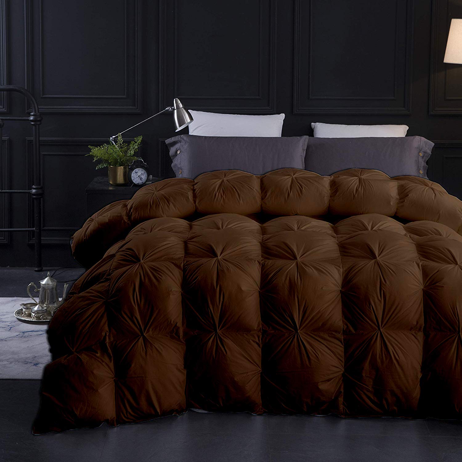 Premium Brown Pinch Design Down Comforter - Twin Size 68x86 Inches, All-Season 500 GSM Duvet Insert with Corner Tabs | 100% Egyptian Cotton | Ideal for Bedroom, Guest Room & Dorm Comfort