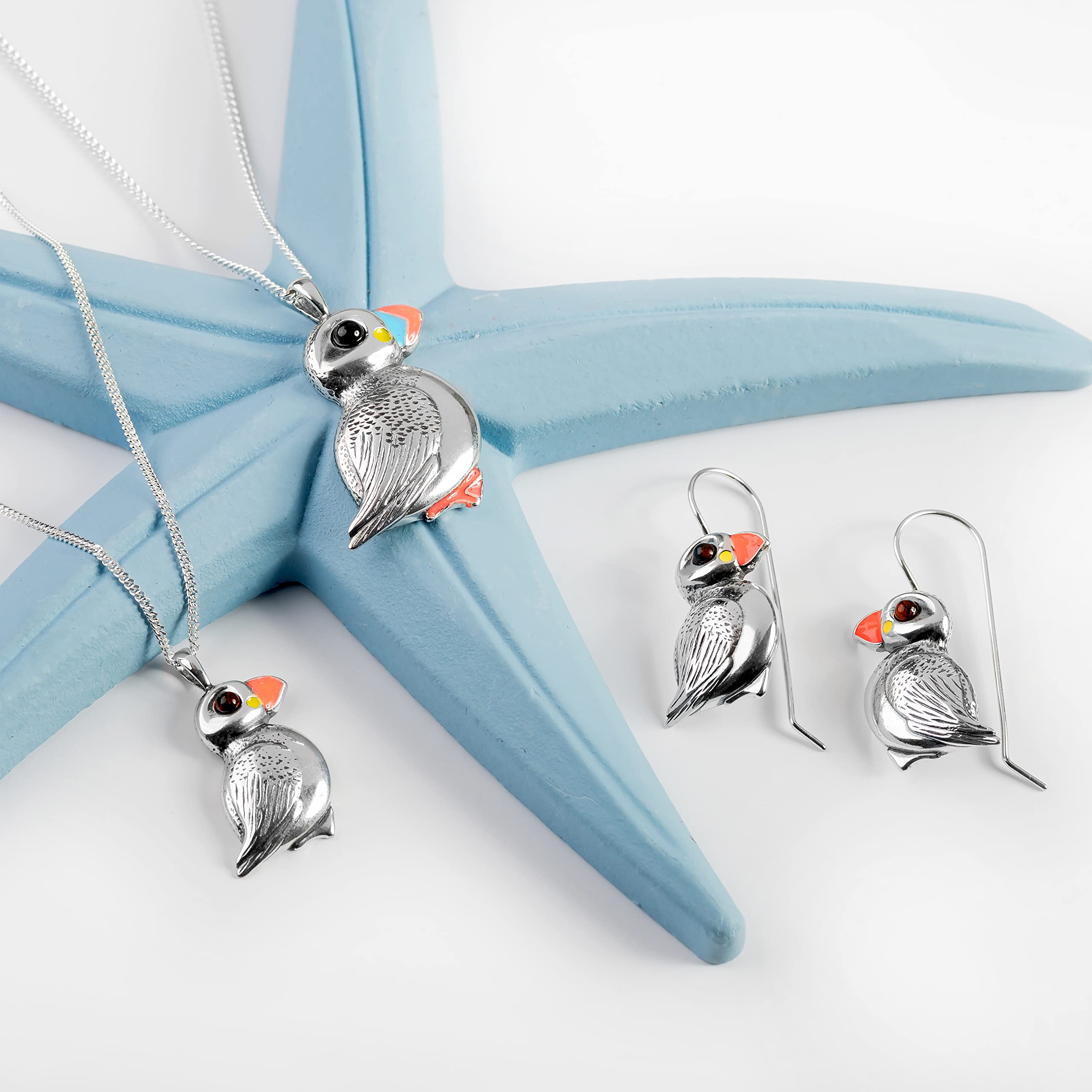 925 Sterling Silver Large Puffin Necklace - Elegant Bird Jewelry for Women | Nature Lover Gift for Her | Perfect for Beach Vacations, Birdwatching Trips & Outdoor Adventures