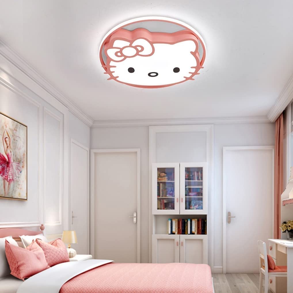**Pink LED Dimmable Kitty Ceiling Lamp for Kids Room - Ultra-Thin Acrylic Cartoon Chandelier, Creative Nursery Lighting for Girls & Boys Bedroom - Perfect for Bedtime Stories & Playtime**