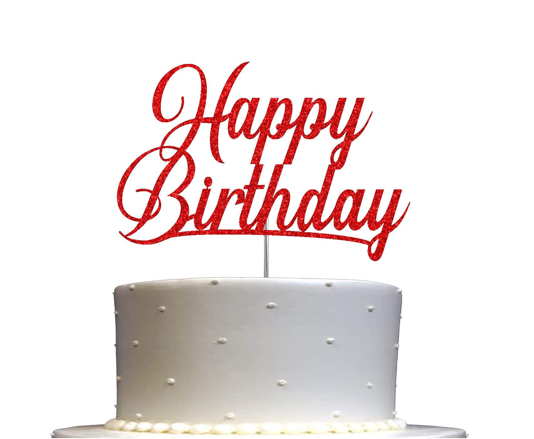 Premium Happy Birthday Glitter Cake Topper - Double Sided Acrylic Party Decoration with Sturdy Stick - Made in USA (Red) | Perfect for Birthday Cakes, Cupcakes, Wedding Anniversaries & Special Celebrations