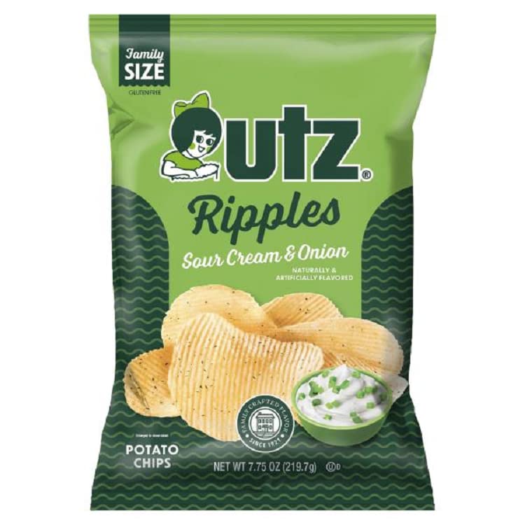 Utz Ripples Sour Cream & Onion Potato Chips - Family Size (4 Bags) | Crunchy Snack for Parties, Picnics & Game Nights