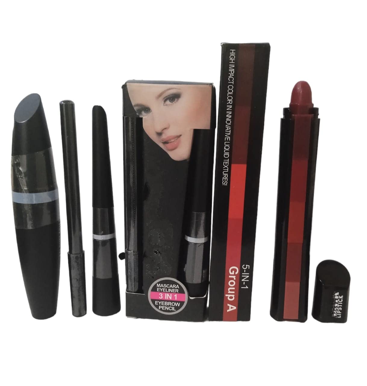 3-in-1 LOVE BITE Eyeliner, Mascara & Eyebrow Pencil Set with 5 Matte Lipstick Kit - Waterproof Long Lasting Makeup for Party, Date Night & Daily Wear