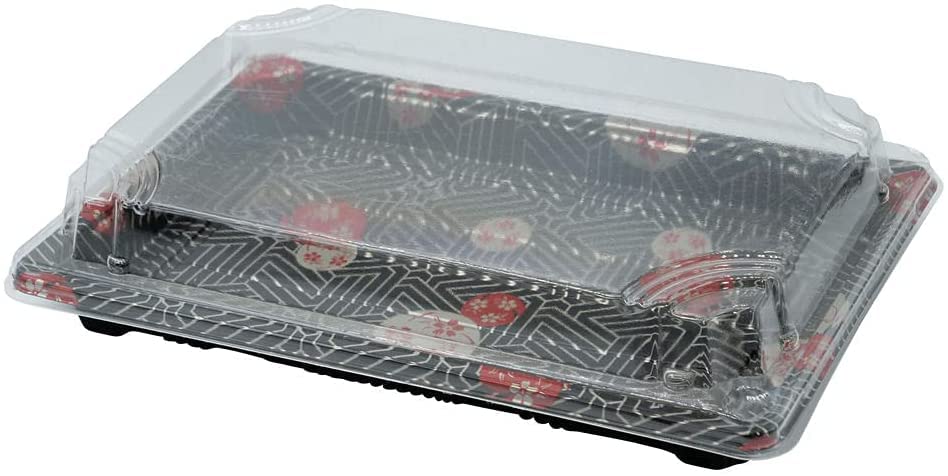 EcoQuality 7.25 x 5 Inch Black Sushi Trays with Lids - Disposable Sushi Takeout Containers, Bento Boxes for Japanese Food, Plastic To-Go Boxes for Restaurants, Catering, Parties & Meal Prep (Pack of 550) - Perfect for Sushi Delivery, Picnics, Office Lunches & Food Presentation