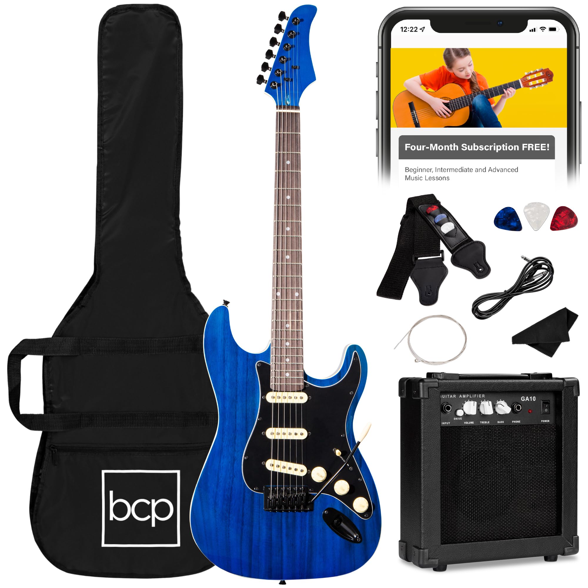Best Choice Products 39-inch Full Size Beginner Electric Guitar Starter Kit with Case, Strap, 10W Amp, Strings, Pick & Tremolo Bar - Midnight Blue | Perfect for Beginners, Home Practice & Live Performances
